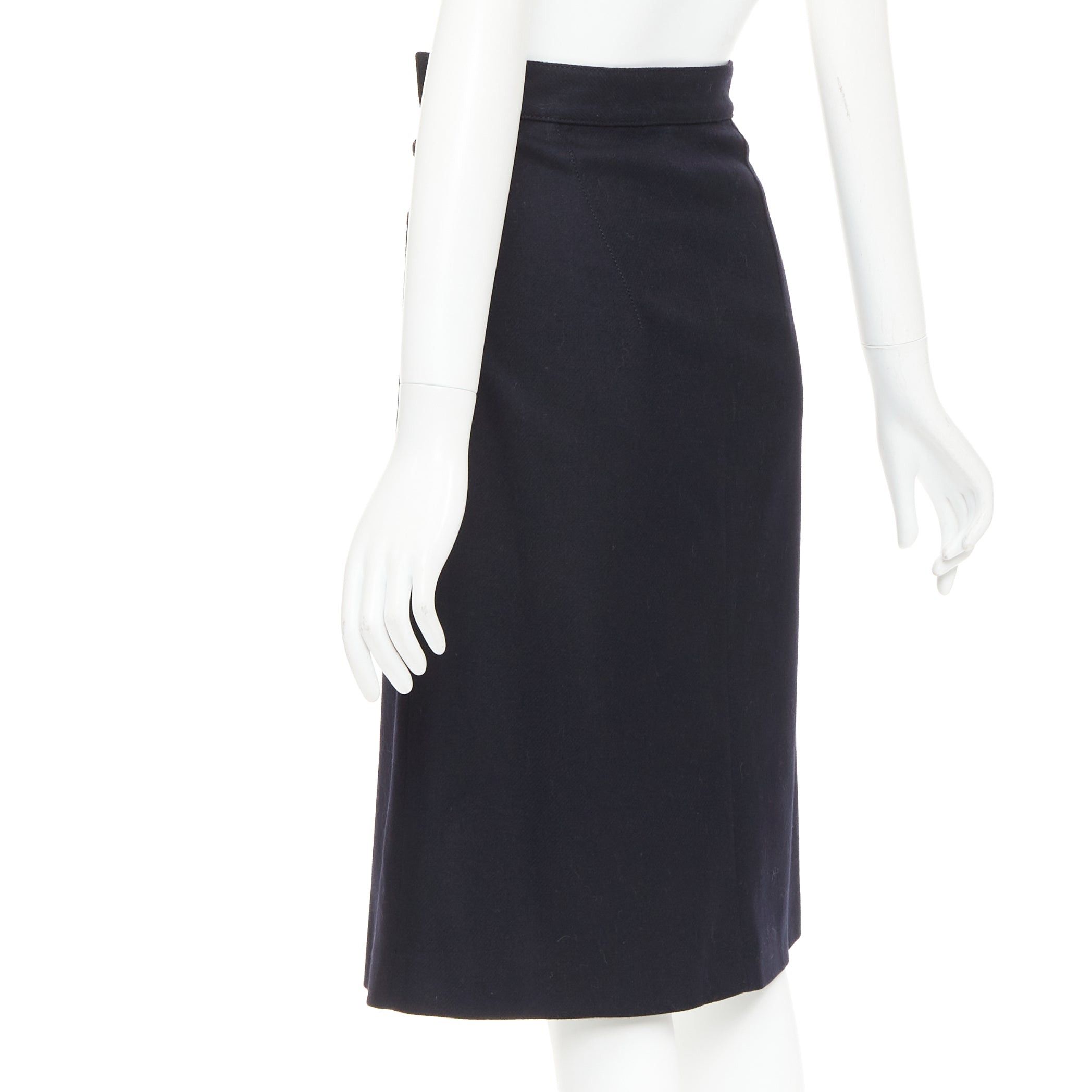 Acne Studios ACNE STUDIOS 2016 Panna Wool black silver asymmetric zip knee skirt FR32 XXS Size 25" / US 0 / IT 36 - 6 Thumbnail