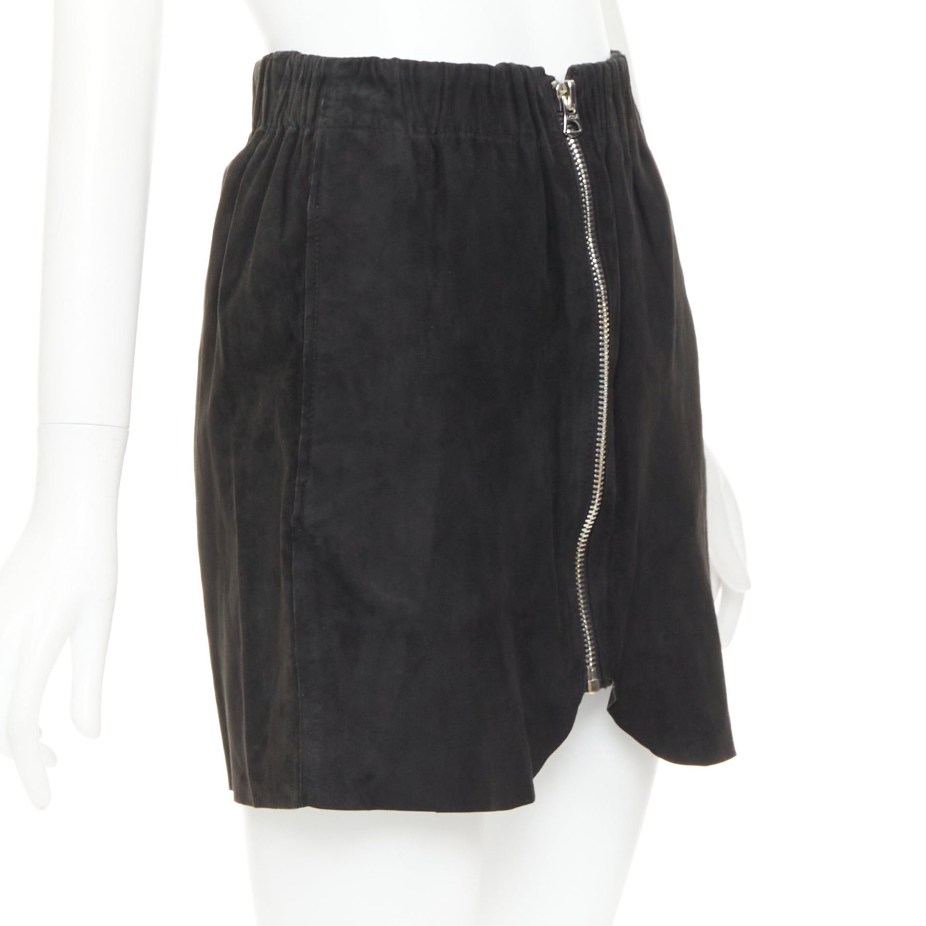 Acne Studios ACNE STUDIOS 2014 Mina black lamb suede leather zip front skirt FR34 XS Size 26" / US 2 / IT 38 - 3 Thumbnail