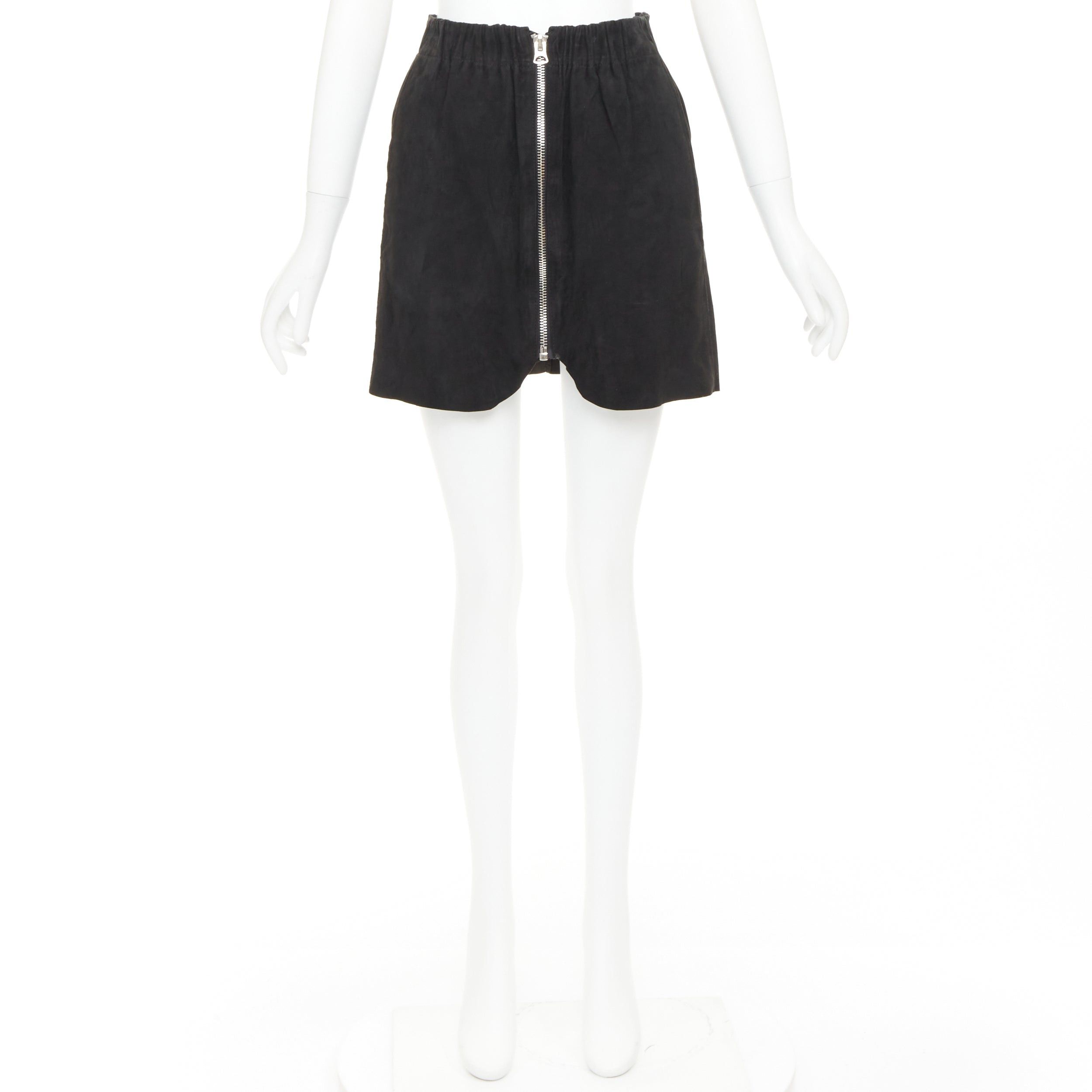 Acne Studios ACNE STUDIOS 2014 Mina black lamb suede leather zip front skirt FR34 XS Size 26" / US 2 / IT 38 - 9 Thumbnail