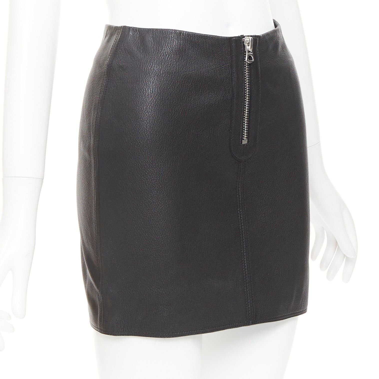 Acne Studios ACNE STUDIOS 2016 Franca black leather silver zip pencil skirt FR32 XXS Size 25" / US 0 / IT 36 - 3 Thumbnail