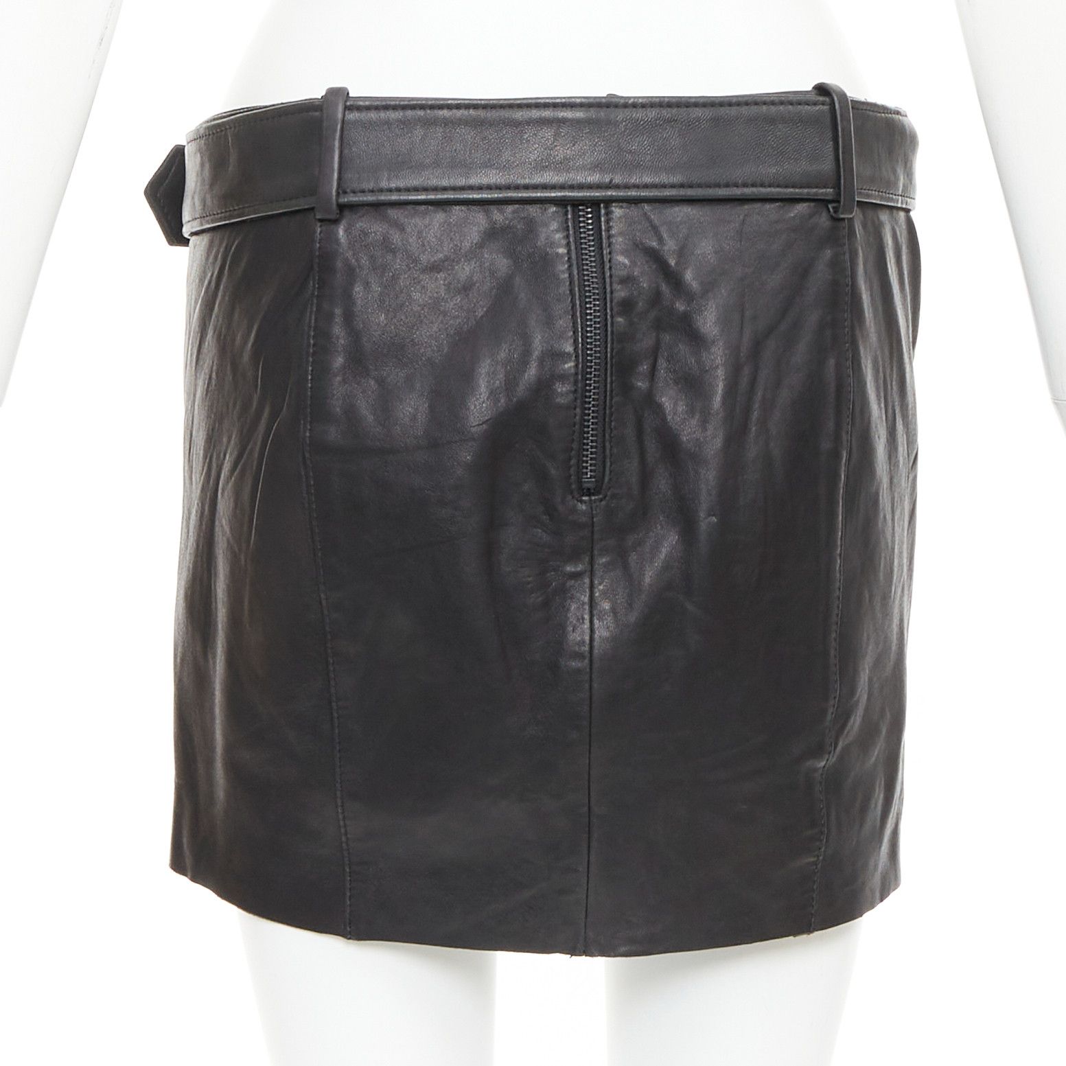 Acne Studios ACNE STUDIOS 2011 Mimi black tumbled lamb leather biker asymmetric skirt FR36 S Size 27" / US 4 / IT 40 - 5 Thumbnail