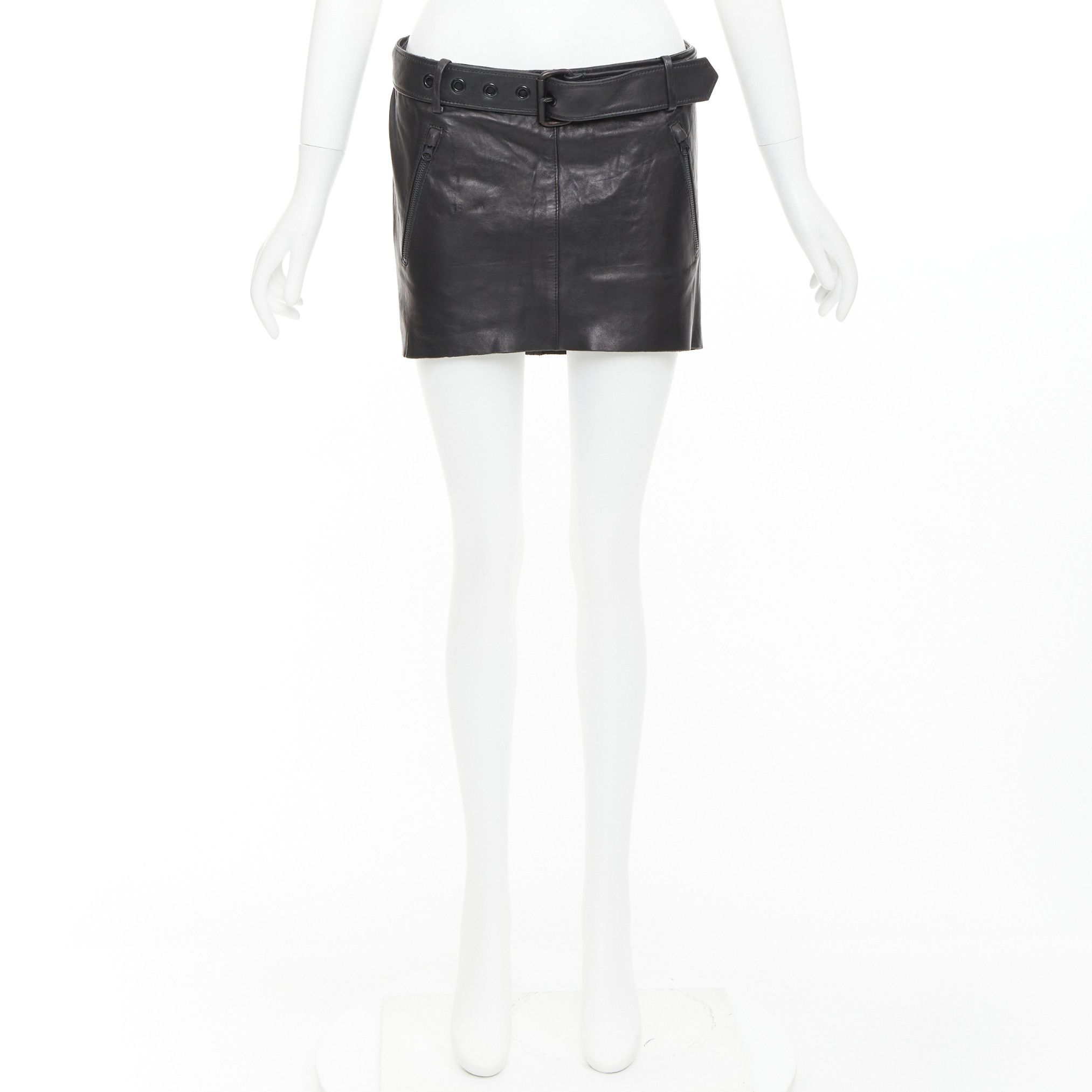 Acne Studios ACNE STUDIOS 2011 Mimi black tumbled lamb leather biker asymmetric skirt FR36 S Size 27" / US 4 / IT 40 - 9 Thumbnail
