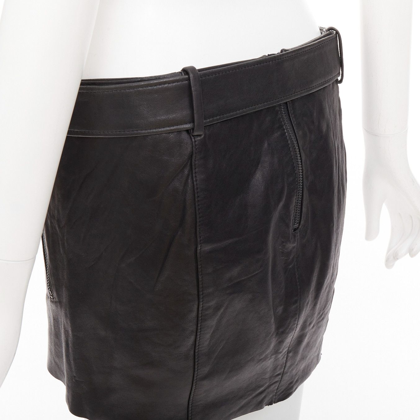 Acne Studios ACNE STUDIOS 2011 Mimi black tumbled lamb leather biker asymmetric skirt FR36 S Size 27" / US 4 / IT 40 - 7 Thumbnail