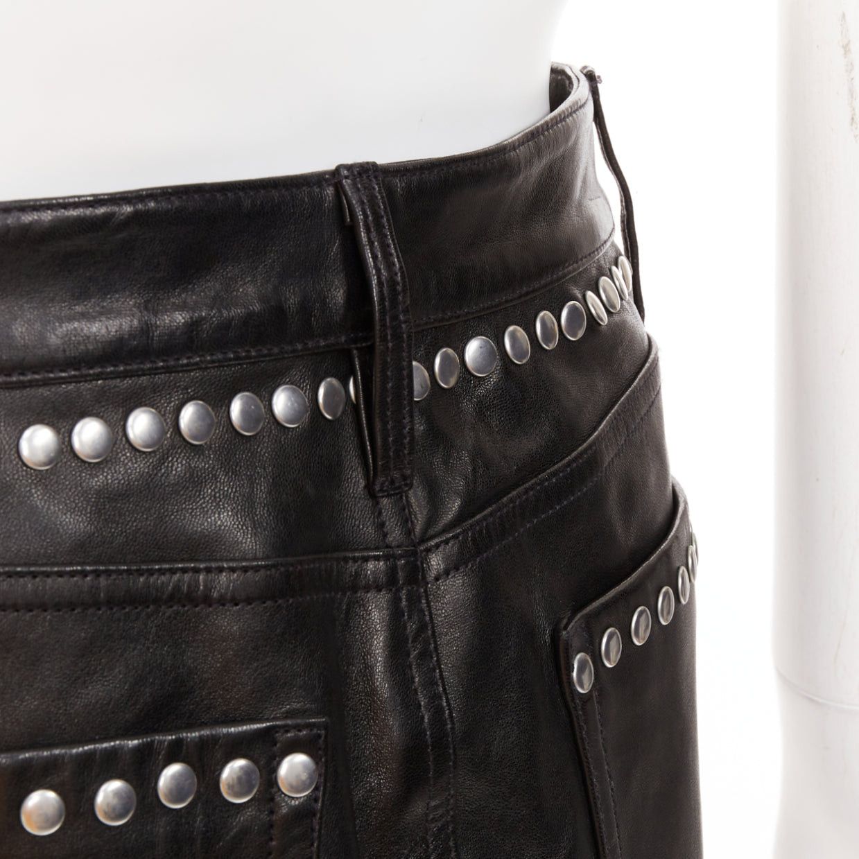 Frame FRAME black lambskin leather silver studded high waist mini skirt 25" Size 25" / US 0 / IT 36 - 7 Thumbnail