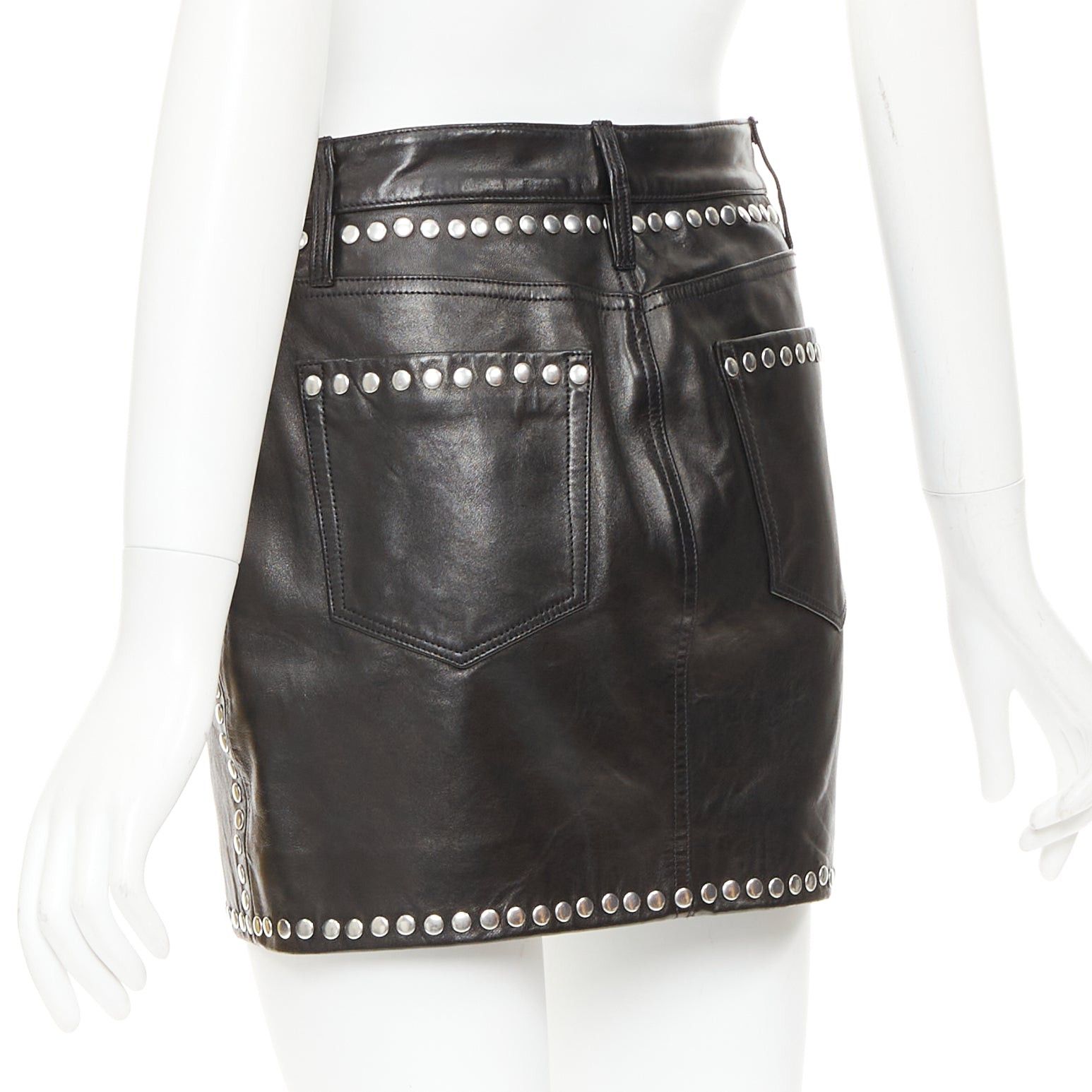 Frame FRAME black lambskin leather silver studded high waist mini skirt 25" Size 25" / US 0 / IT 36 - 6 Thumbnail