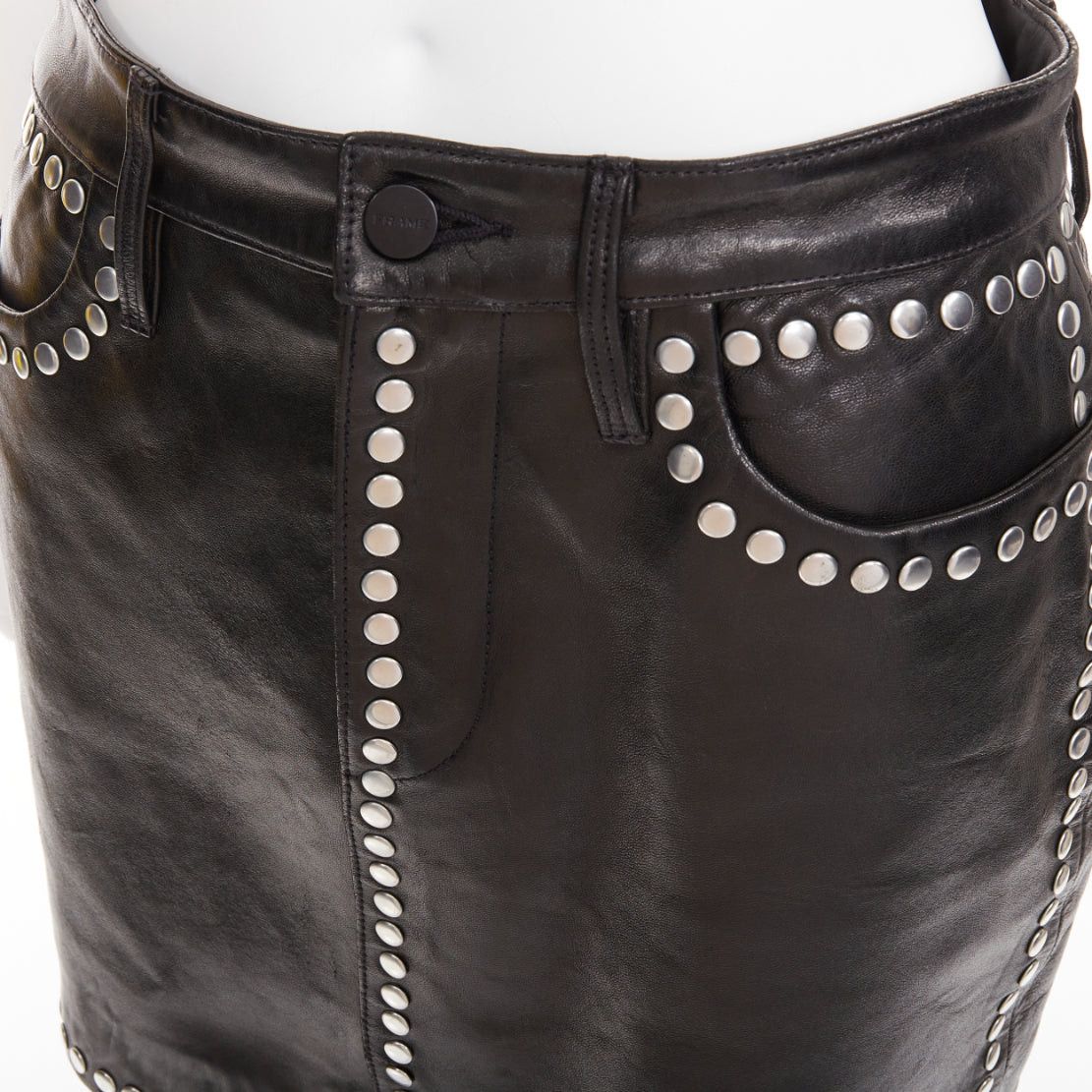 Frame FRAME black lambskin leather silver studded high waist mini skirt 25" Size 25" / US 0 / IT 36 - 2 Thumbnail