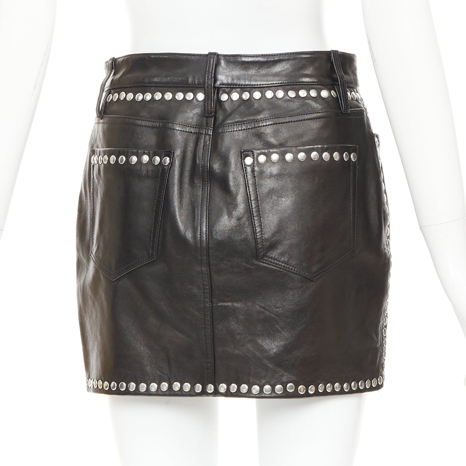 Frame FRAME black lambskin leather silver studded high waist mini skirt 25" Size 25" / US 0 / IT 36 - 5 Thumbnail