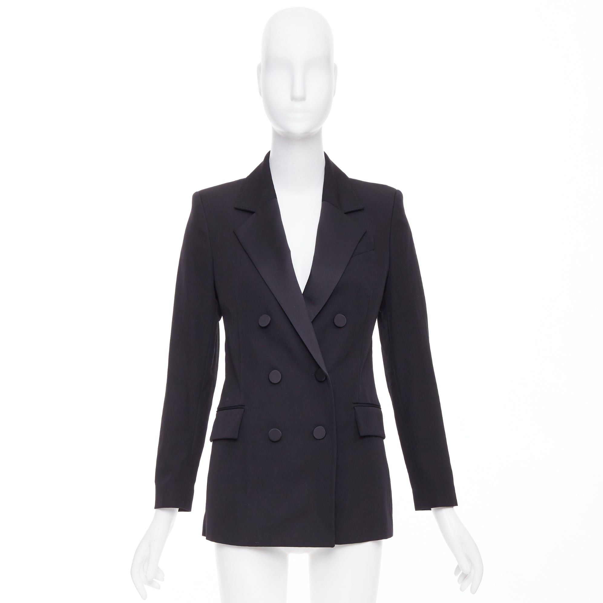 Other RACIL Hatanaka black wool pique satin trim double breasted tuxedo blazer FR34 XS Size XS / US 0-2 / IT 36-38 - 10 Thumbnail