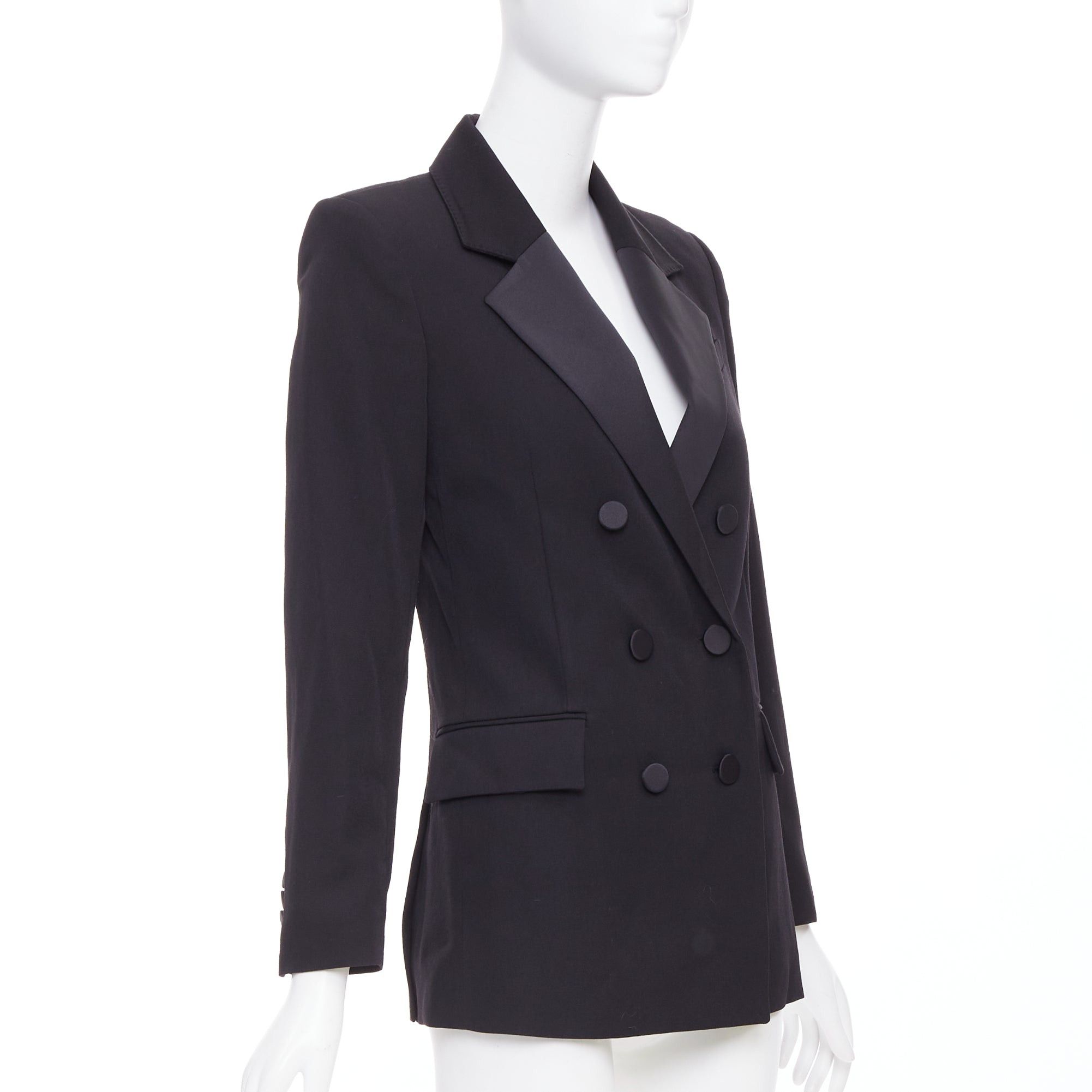 Other RACIL Hatanaka black wool pique satin trim double breasted tuxedo blazer FR34 XS Size XS / US 0-2 / IT 36-38 - 4 Thumbnail