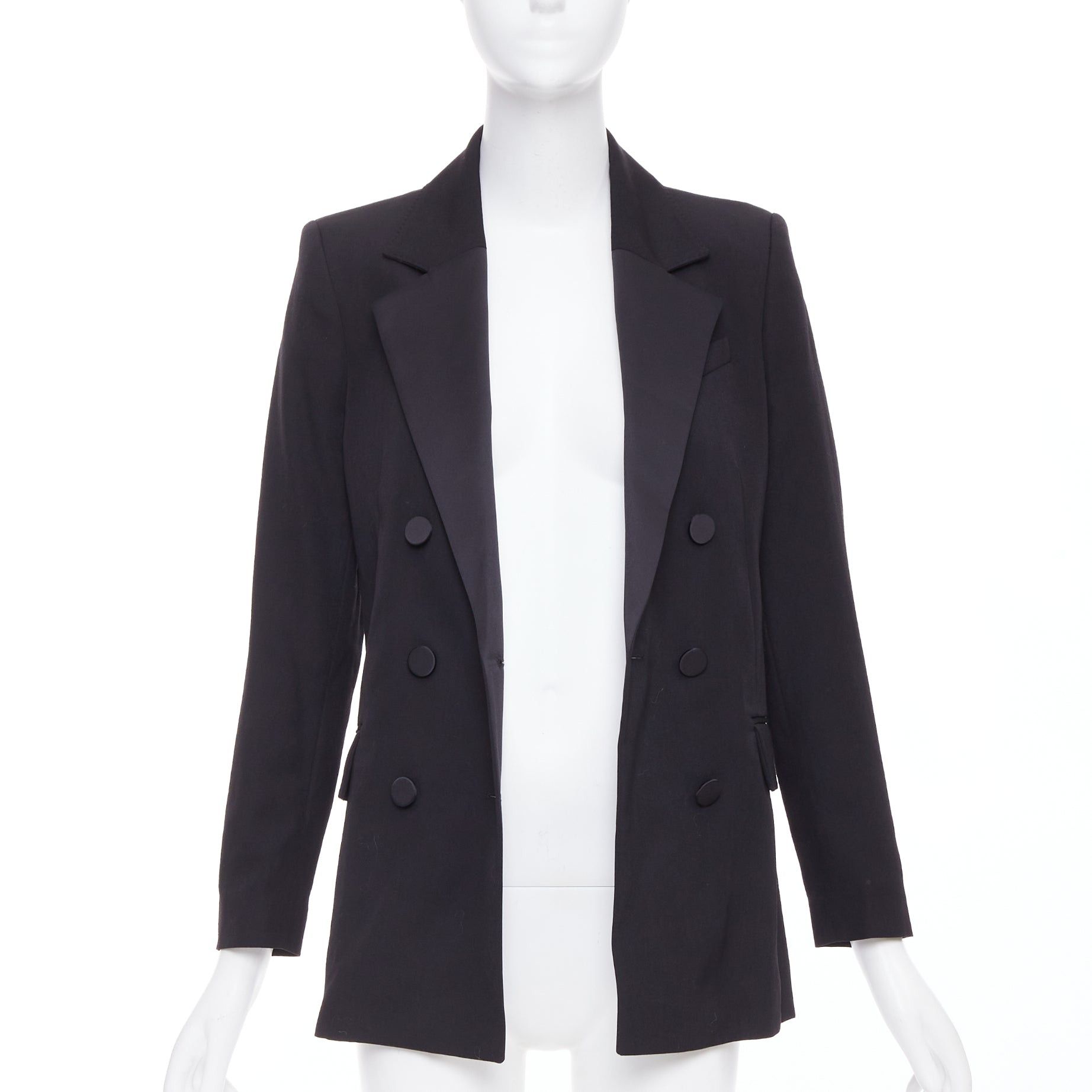 Other RACIL Hatanaka black wool pique satin trim double breasted tuxedo blazer FR34 XS Size XS / US 0-2 / IT 36-38 - 3 Thumbnail