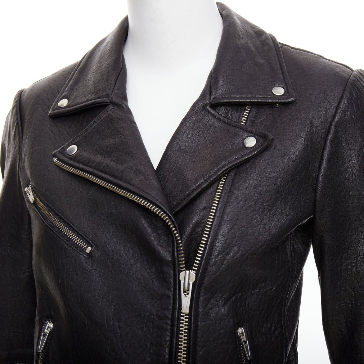 VEDA VEDA black lamb leather silver hardware zip moto biker jacket XS Size S / US 4 / IT 40 - 8 Thumbnail