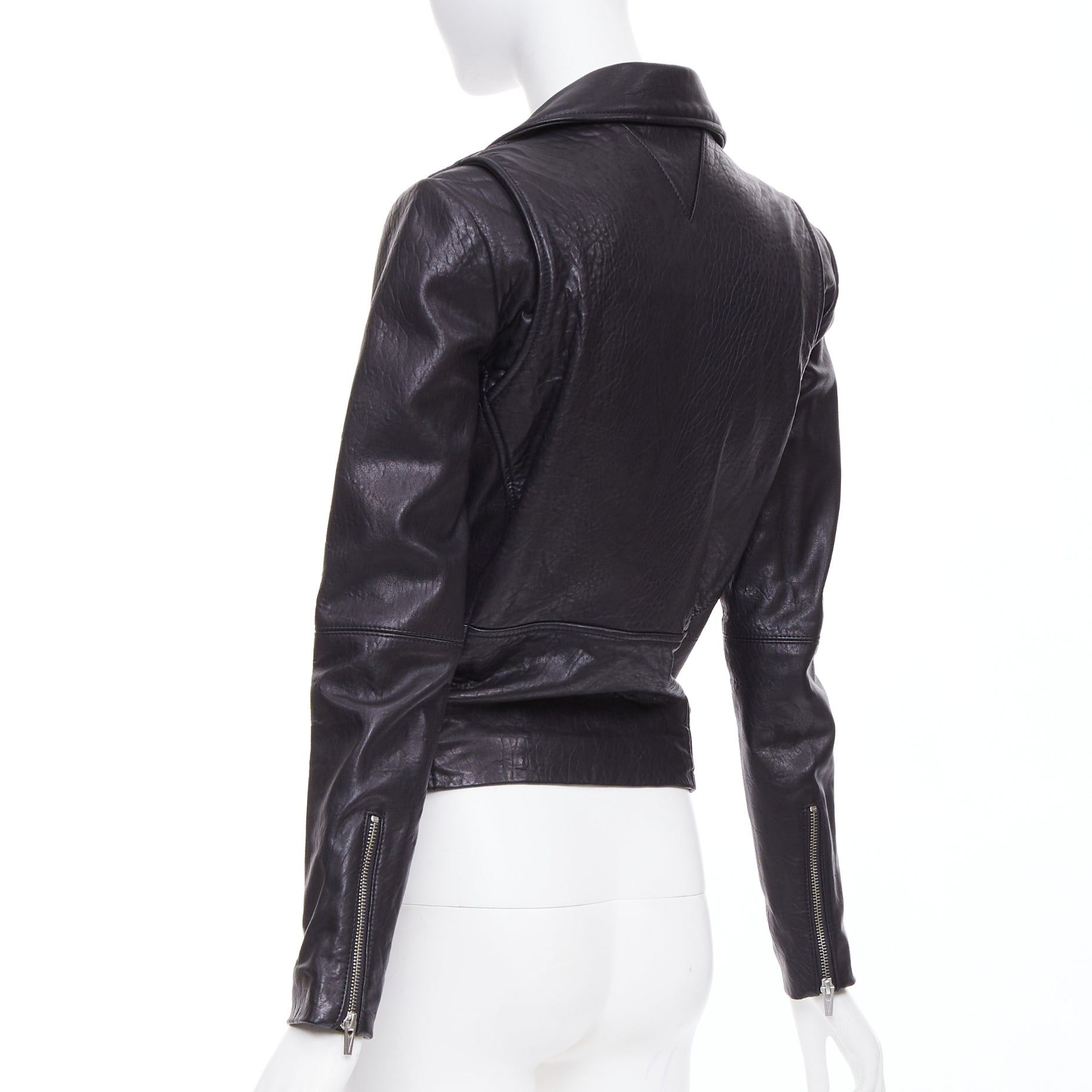 VEDA VEDA black lamb leather silver hardware zip moto biker jacket XS Size S / US 4 / IT 40 - 6 Thumbnail