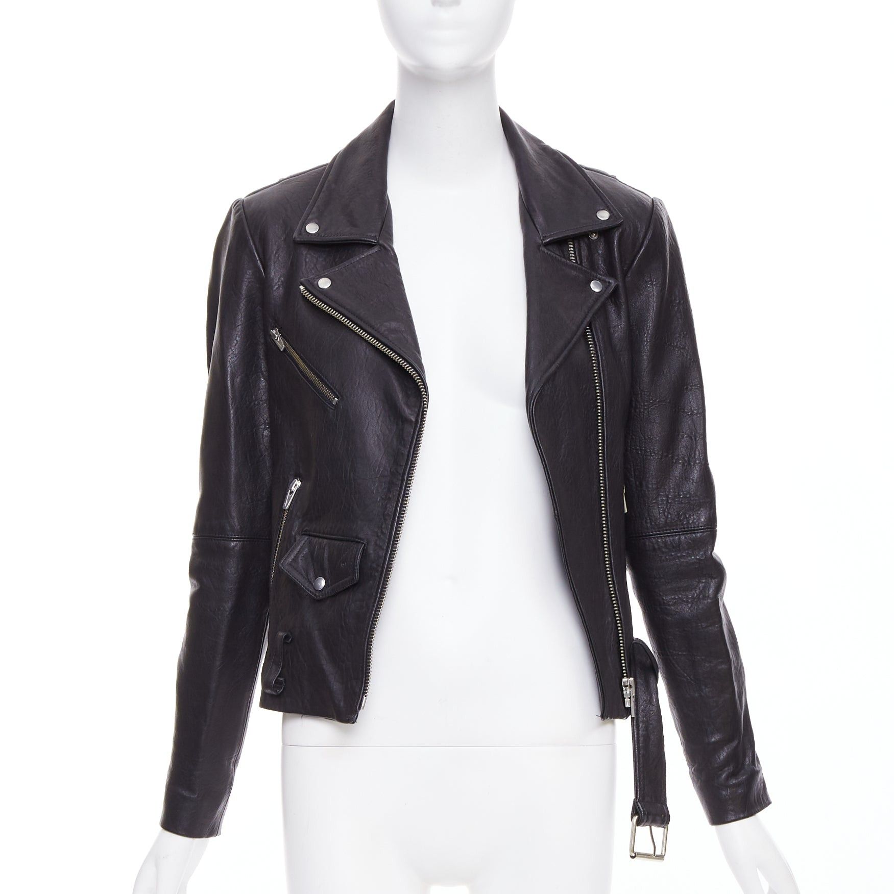 VEDA VEDA black lamb leather silver hardware zip moto biker jacket XS Size S / US 4 / IT 40 - 3 Thumbnail
