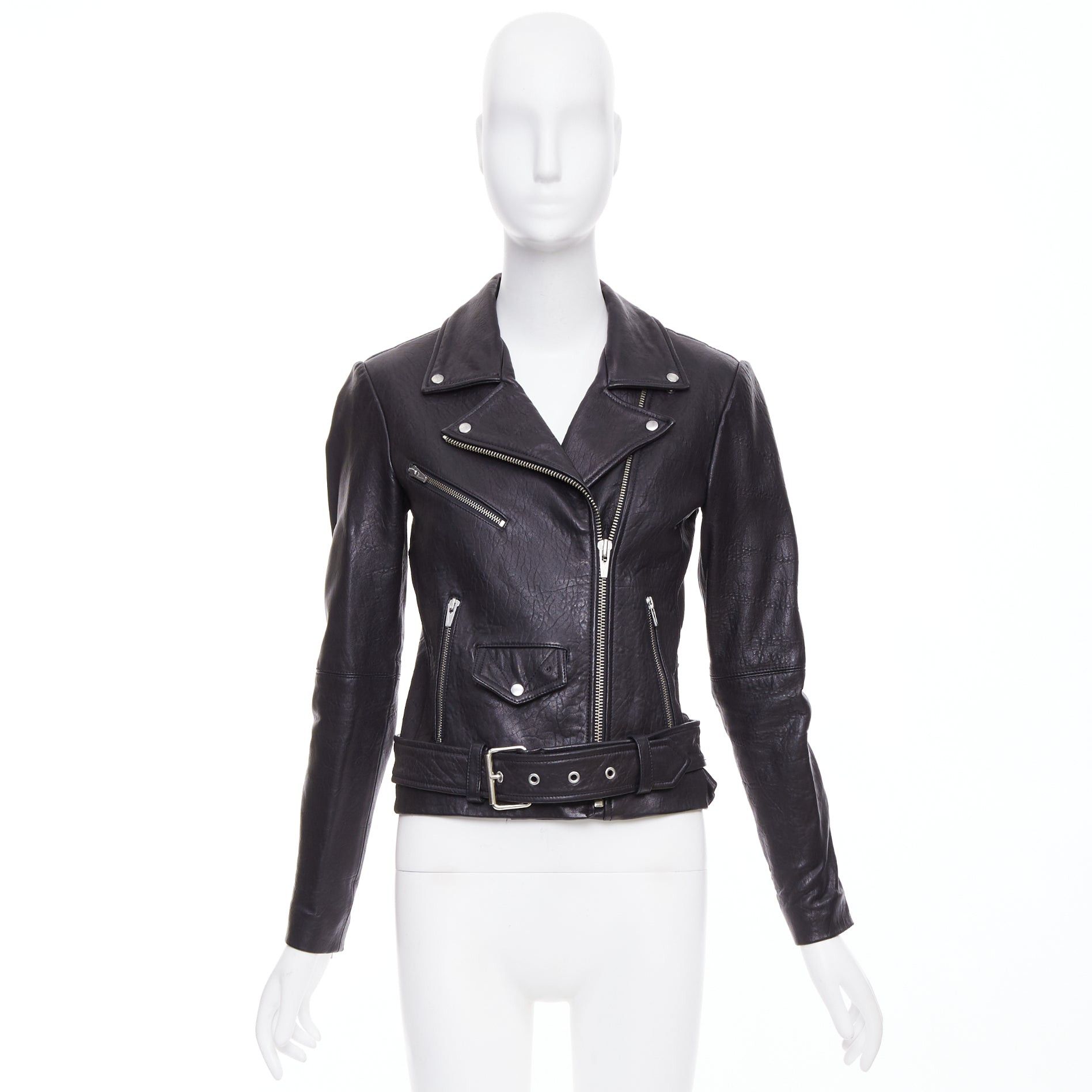 VEDA VEDA black lamb leather silver hardware zip moto biker jacket XS Size S / US 4 / IT 40 - 10 Thumbnail