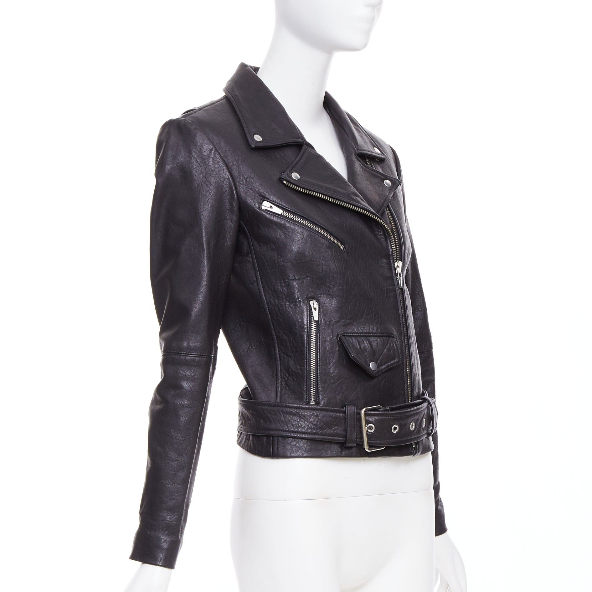VEDA VEDA black lamb leather silver hardware zip moto biker jacket XS Size S / US 4 / IT 40 - 4 Thumbnail