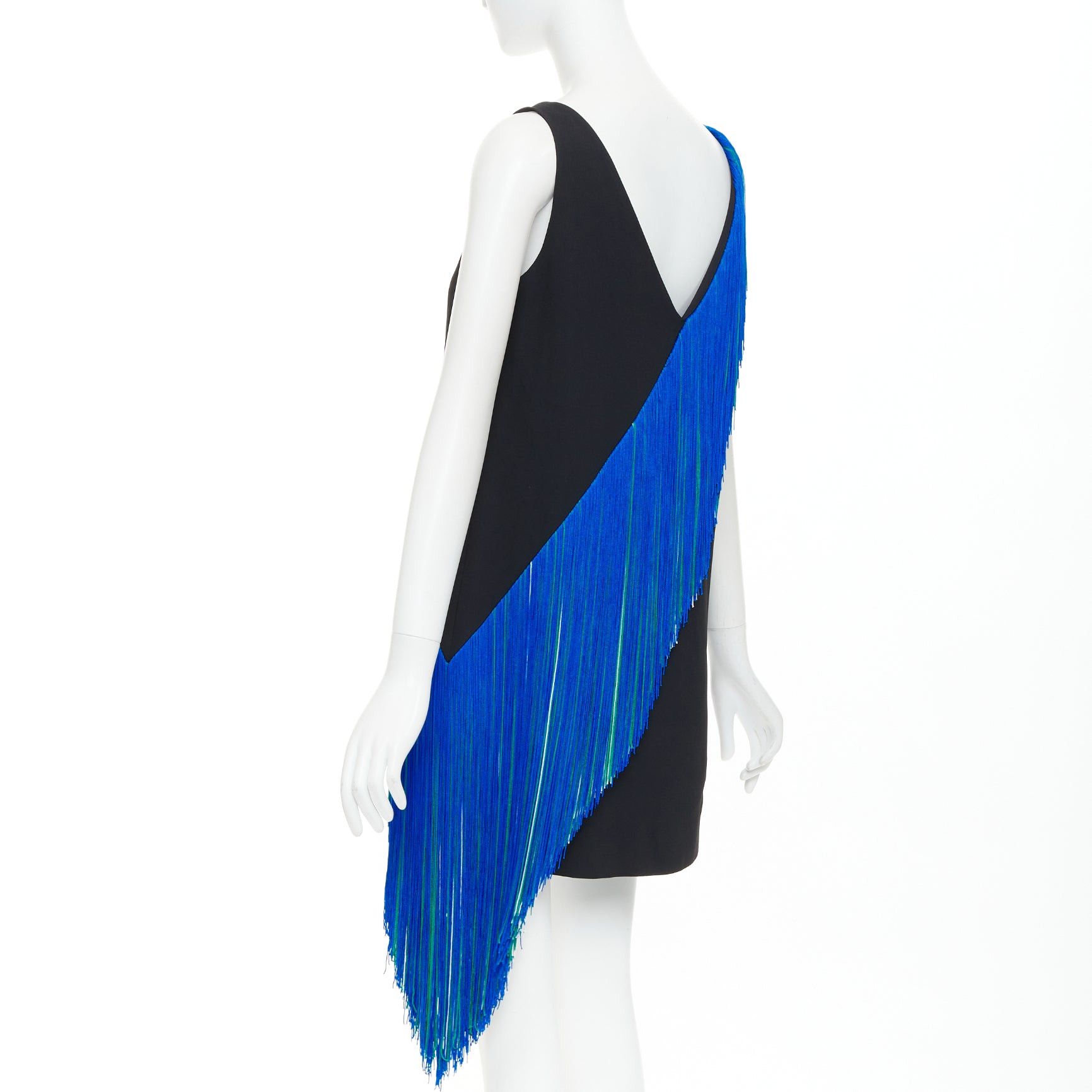 Christopher Kane CHRISTOPHER KANE 2016 Runway Asymmetric Fringing Strip blue green white fringe mini dress UK8 S Size S / US 4 / IT 40 - 6 Thumbnail