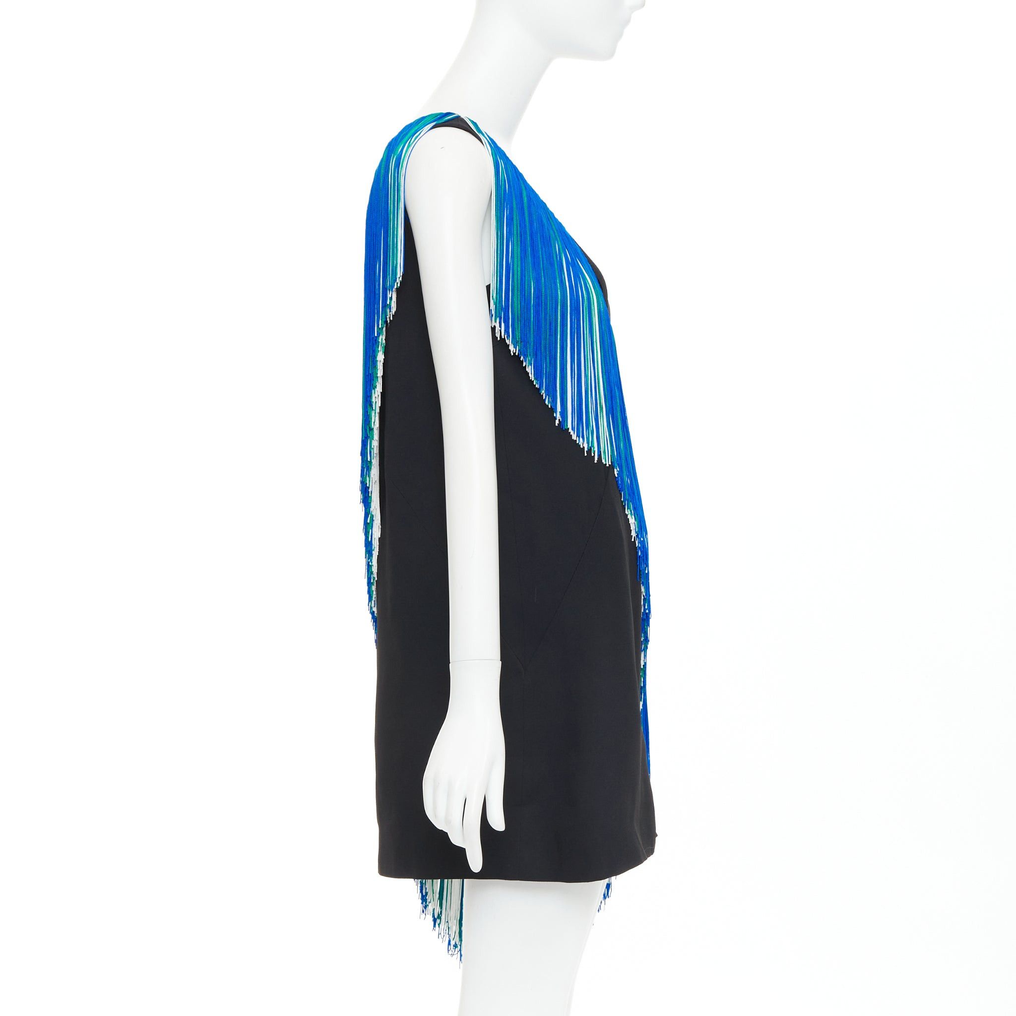Christopher Kane CHRISTOPHER KANE 2016 Runway Asymmetric Fringing Strip blue green white fringe mini dress UK8 S Size S / US 4 / IT 40 - 4 Thumbnail