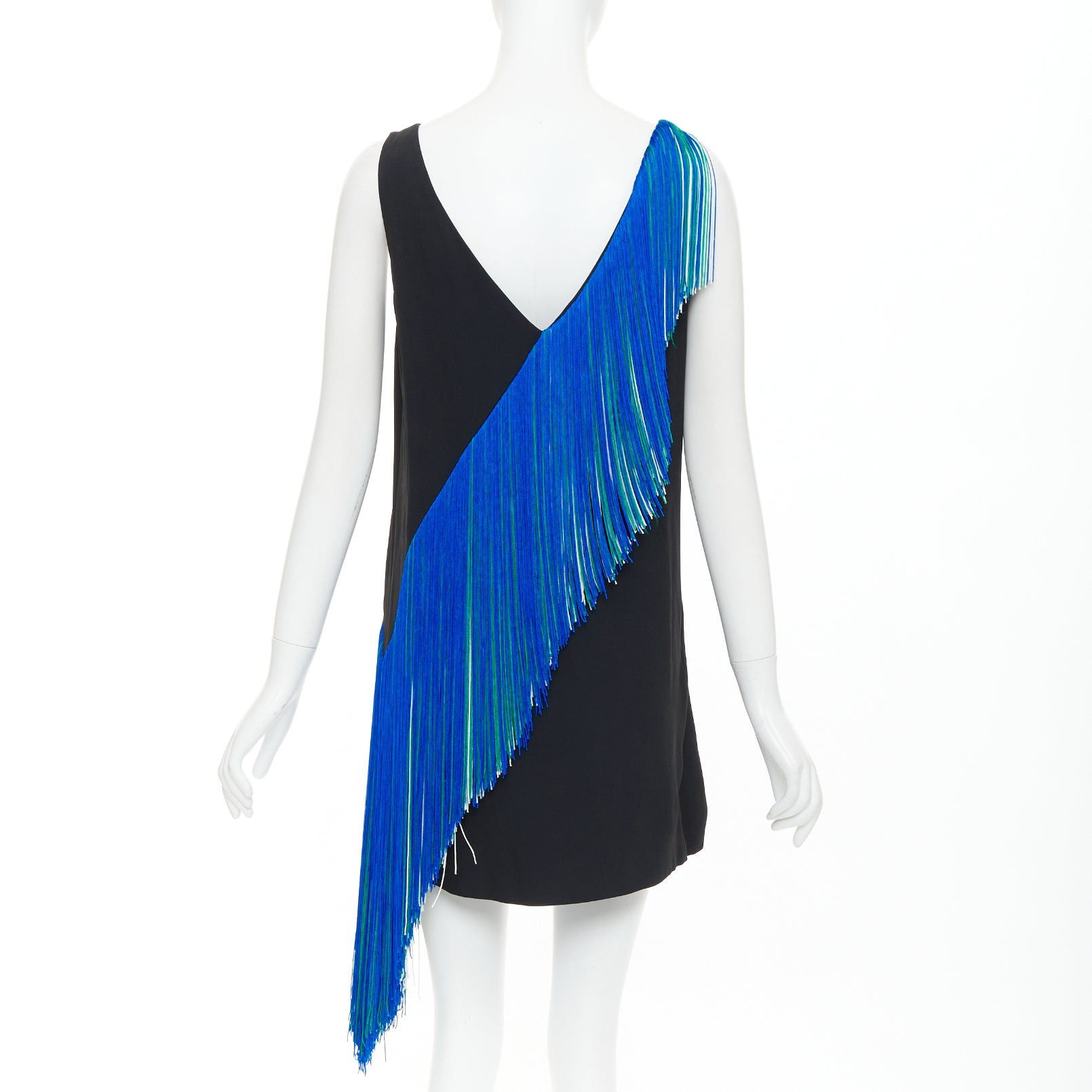 Christopher Kane CHRISTOPHER KANE 2016 Runway Asymmetric Fringing Strip blue green white fringe mini dress UK8 S Size S / US 4 / IT 40 - 5 Thumbnail