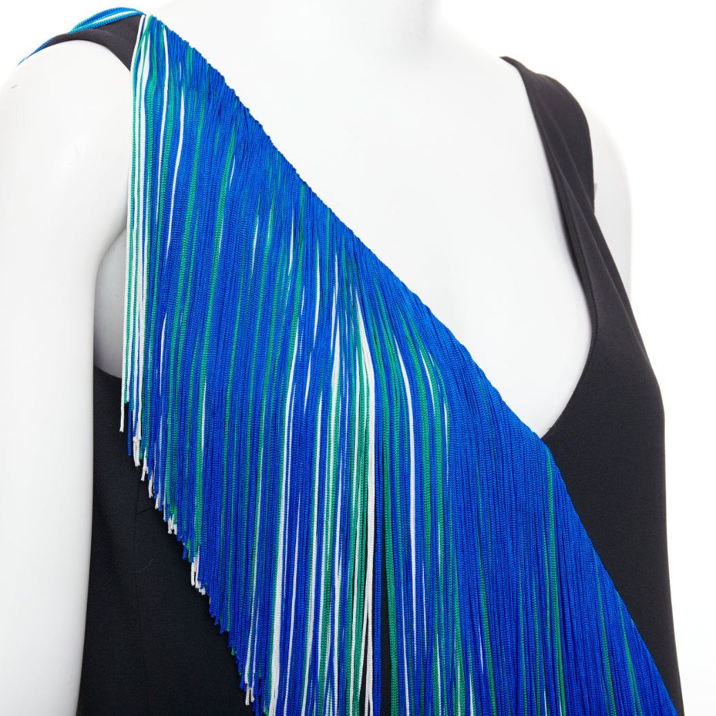 Christopher Kane CHRISTOPHER KANE 2016 Runway Asymmetric Fringing Strip blue green white fringe mini dress UK8 S Size S / US 4 / IT 40 - 2 Thumbnail