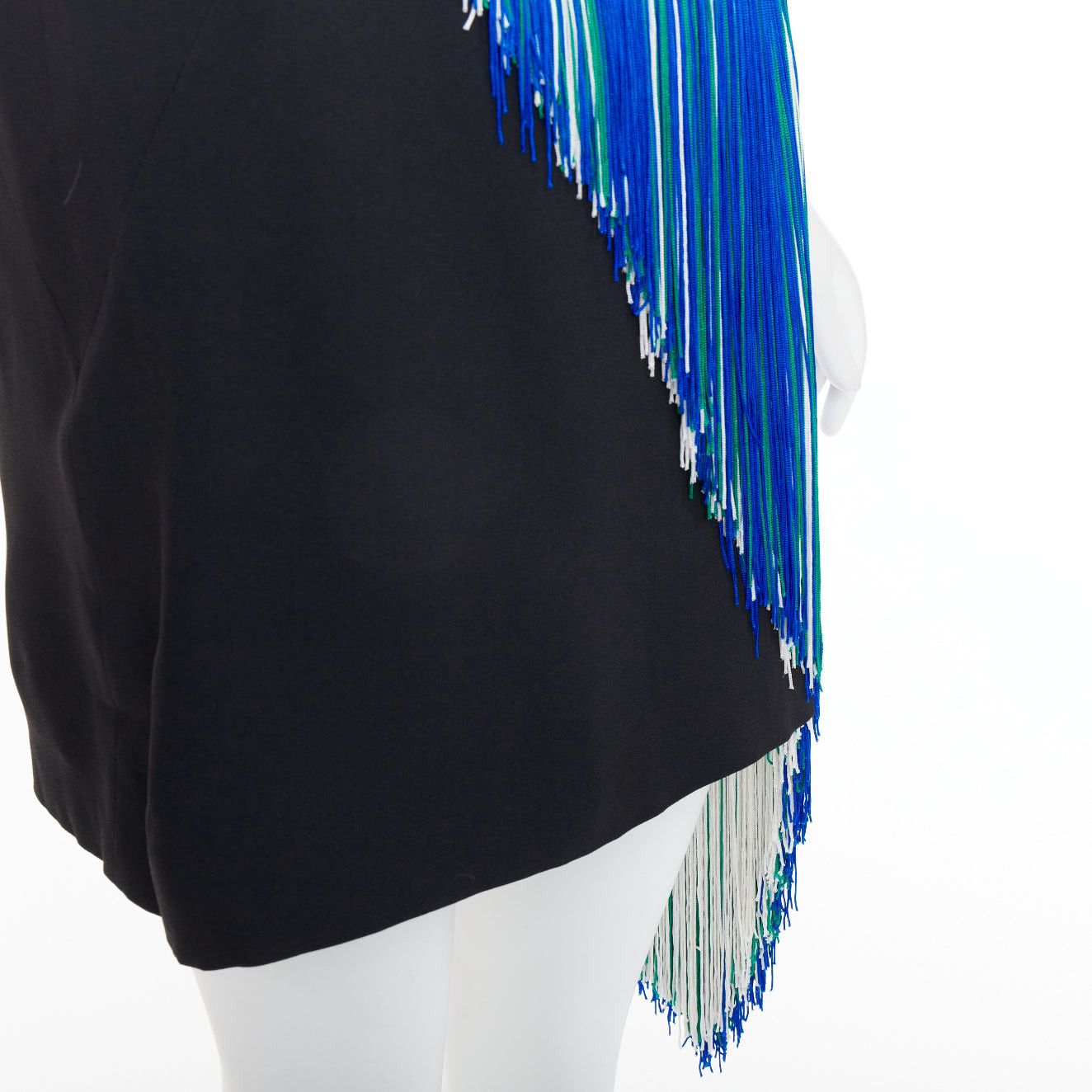 Christopher Kane CHRISTOPHER KANE 2016 Runway Asymmetric Fringing Strip blue green white fringe mini dress UK8 S Size S / US 4 / IT 40 - 7 Thumbnail
