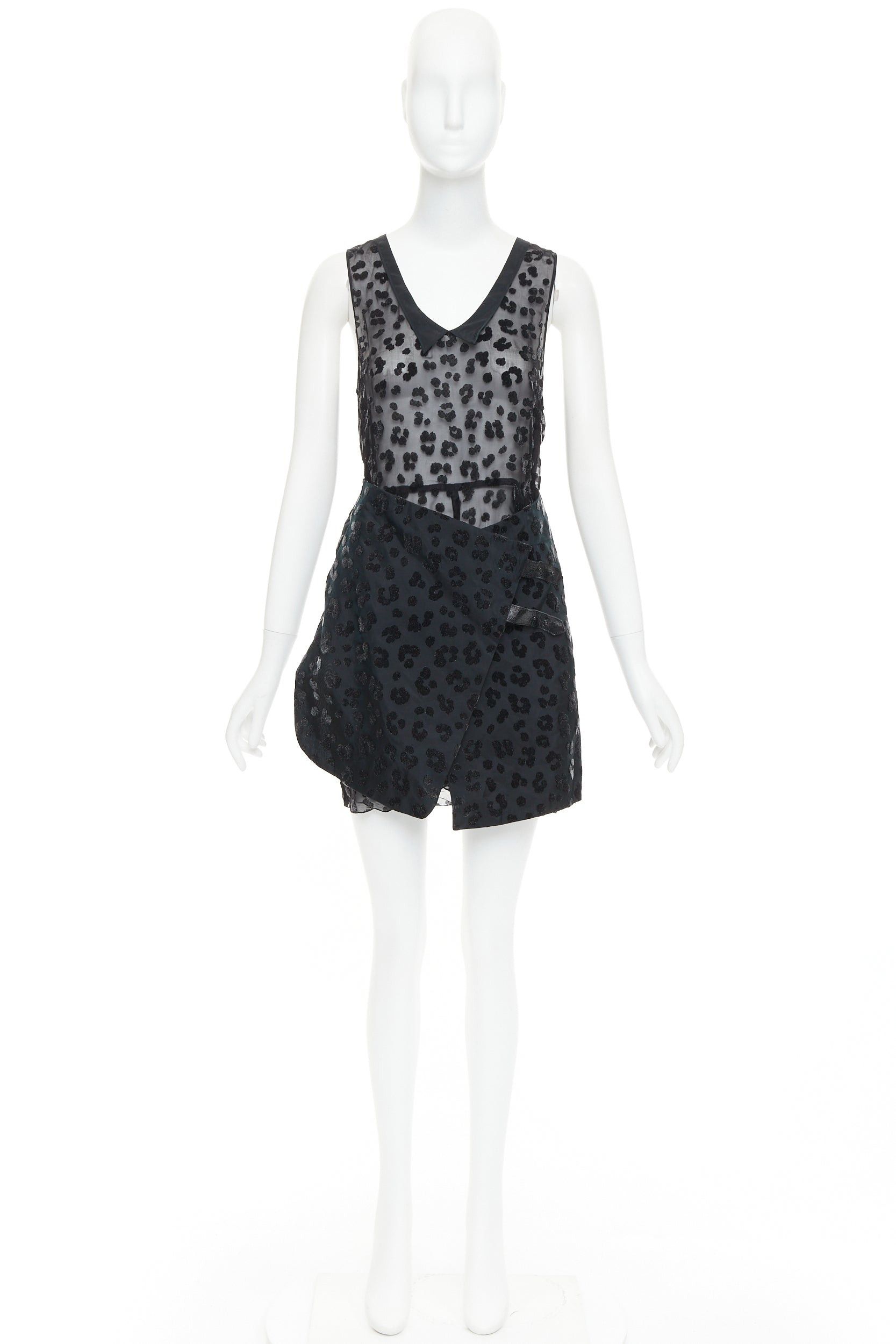 TOGA VIRILIS TOGA ARCHIVES black viscose silk sheer leopard flocking cow belted mini dress JP1 S Size S / US 4 / IT 40 - 9 Thumbnail