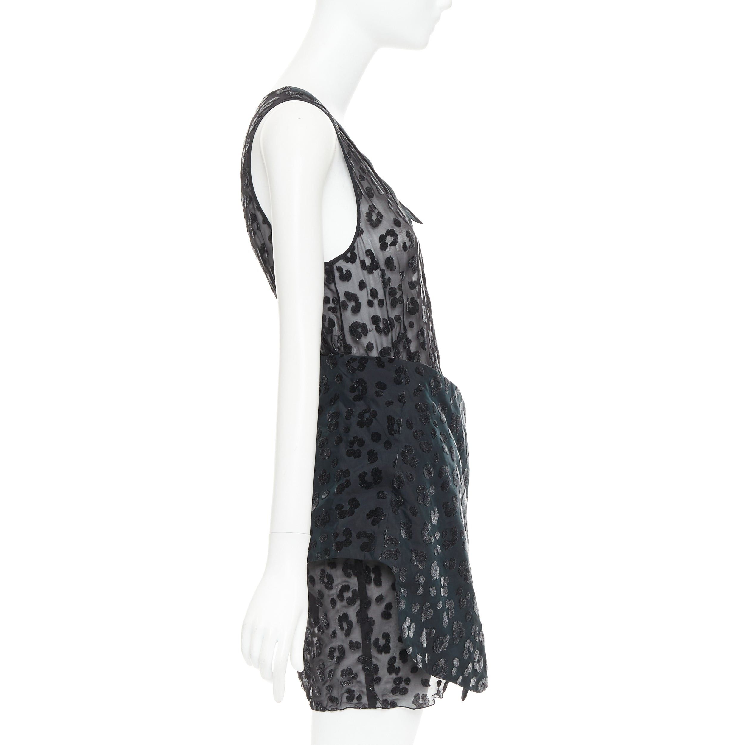 TOGA VIRILIS TOGA ARCHIVES black viscose silk sheer leopard flocking cow belted mini dress JP1 S Size S / US 4 / IT 40 - 4 Thumbnail