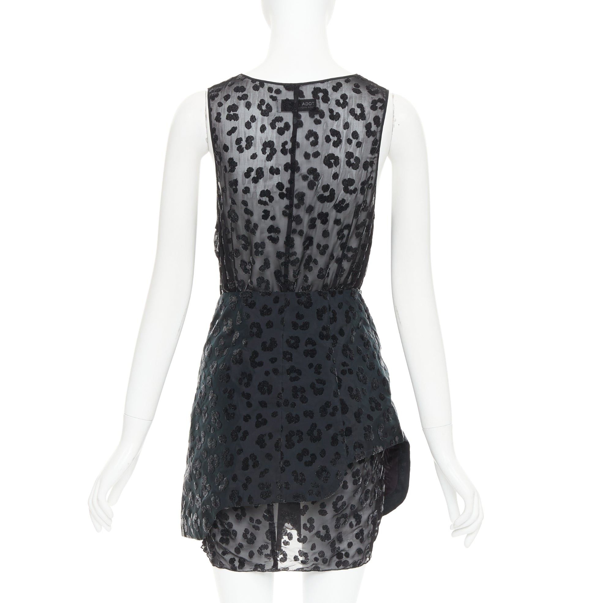 TOGA VIRILIS TOGA ARCHIVES black viscose silk sheer leopard flocking cow belted mini dress JP1 S Size S / US 4 / IT 40 - 5 Thumbnail