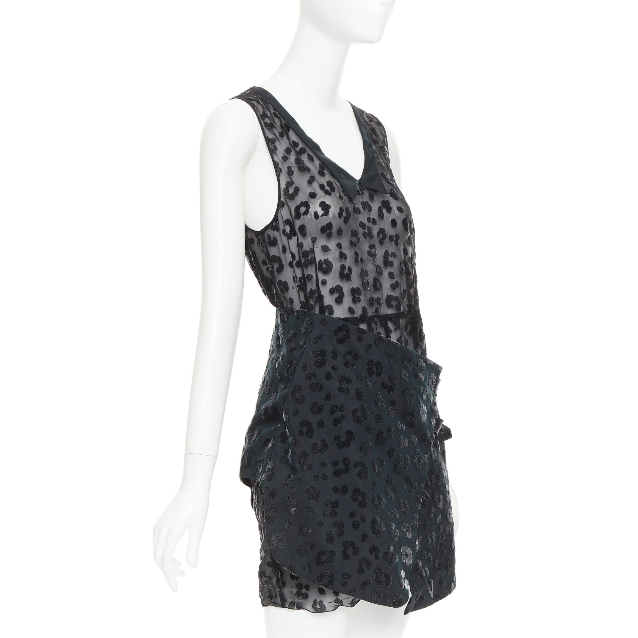 TOGA VIRILIS TOGA ARCHIVES black viscose silk sheer leopard flocking cow belted mini dress JP1 S Size S / US 4 / IT 40 - 3 Thumbnail