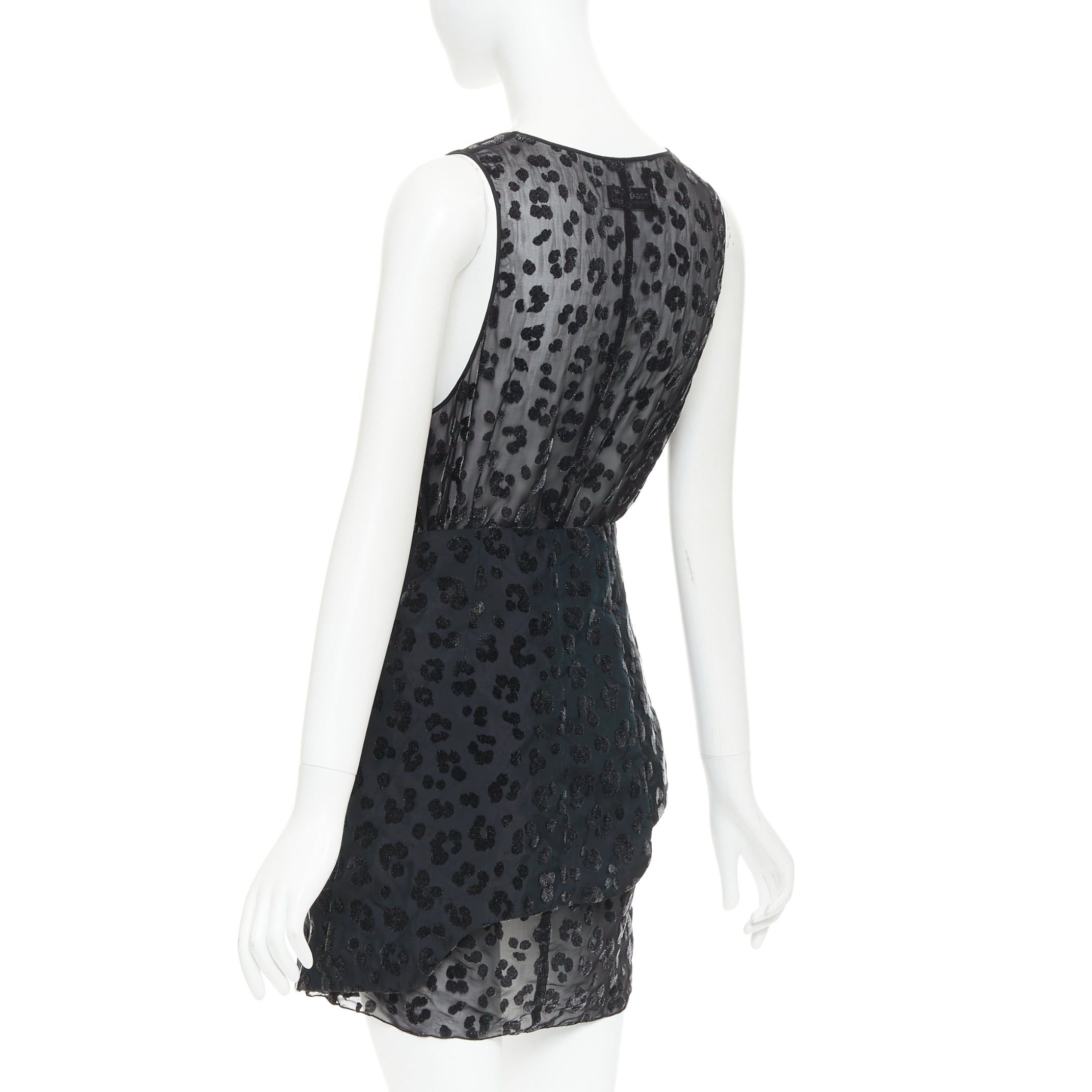 TOGA VIRILIS TOGA ARCHIVES black viscose silk sheer leopard flocking cow belted mini dress JP1 S Size S / US 4 / IT 40 - 6 Thumbnail
