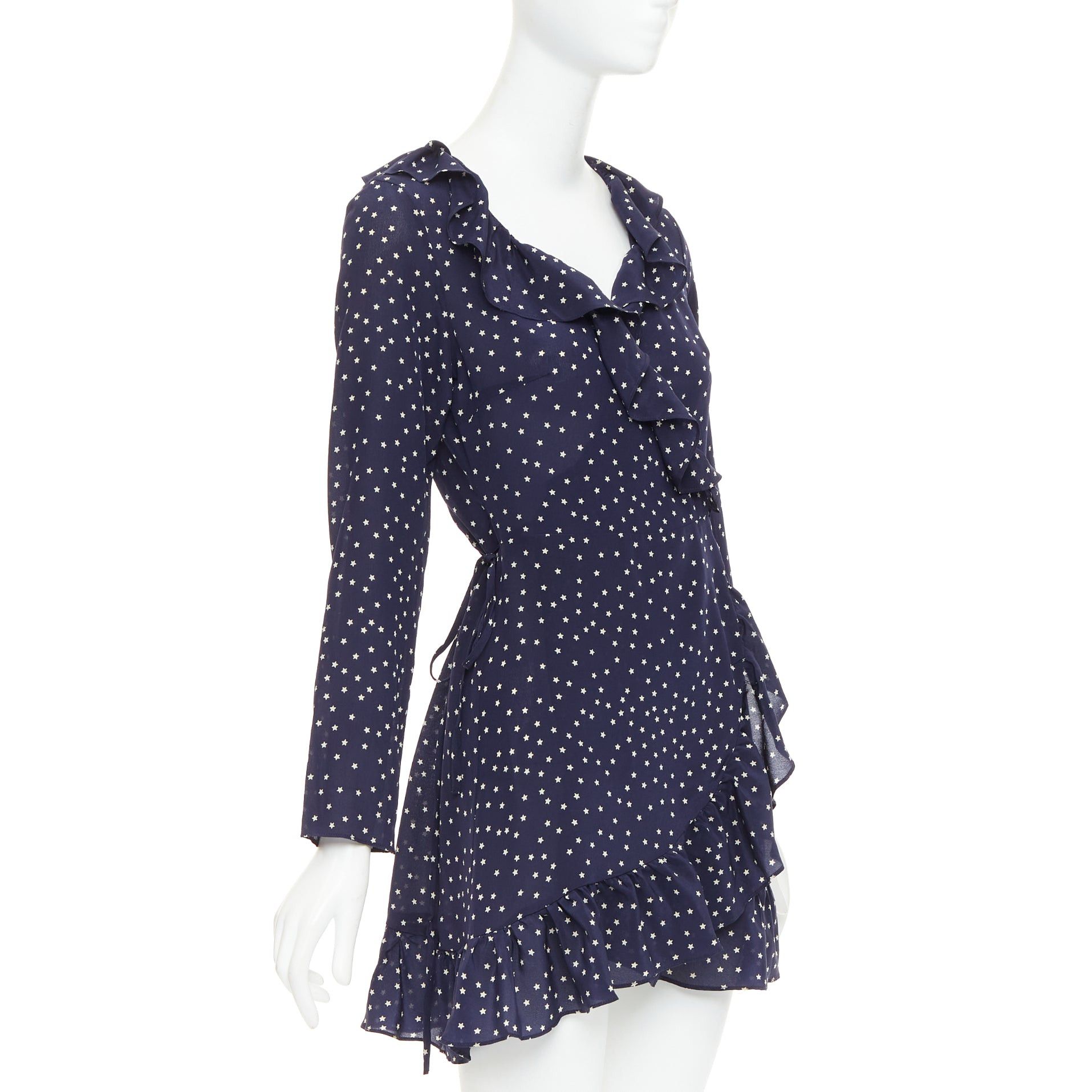 Other REALISATION Alexandra 100% silk navy white star print wrap tie mini dress S Size S / US 4 / IT 40 - 3 Thumbnail