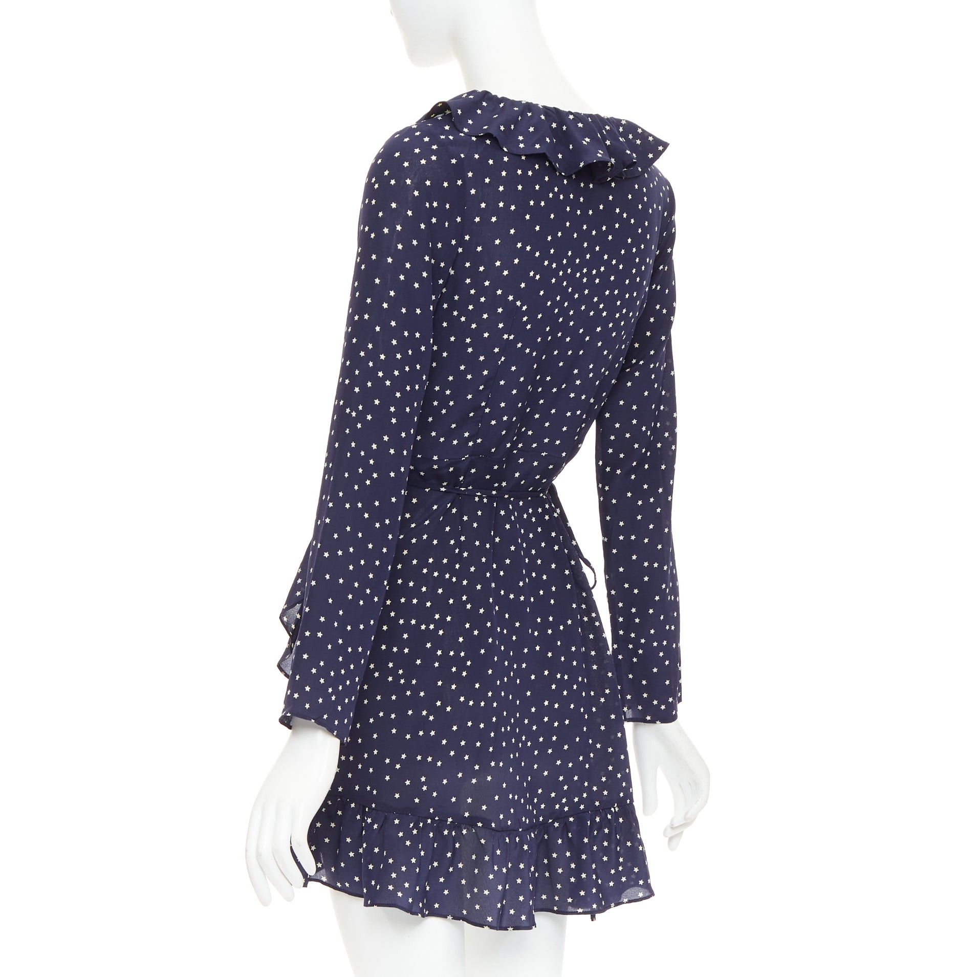 Other REALISATION Alexandra 100% silk navy white star print wrap tie mini dress S Size S / US 4 / IT 40 - 6 Thumbnail