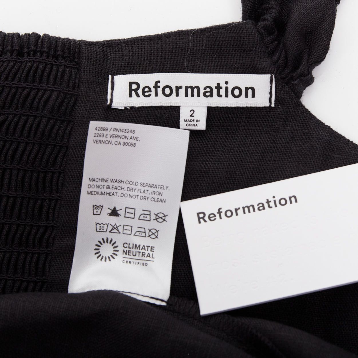 Reformation REFORMATION Bridgton black 100% linen cap sleeves sweetheart midi dress US2 S Size S / US 4 / IT 40 - 8 Thumbnail