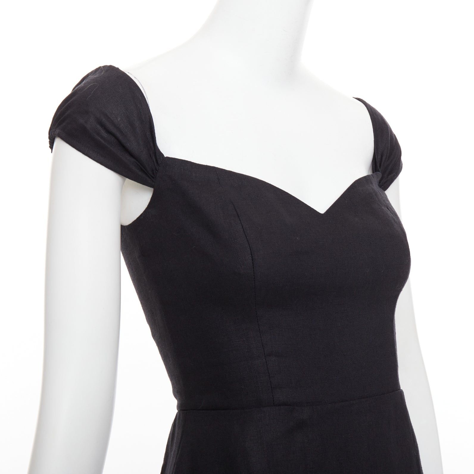 Reformation REFORMATION Bridgton black 100% linen cap sleeves sweetheart midi dress US2 S Size S / US 4 / IT 40 - 2 Thumbnail