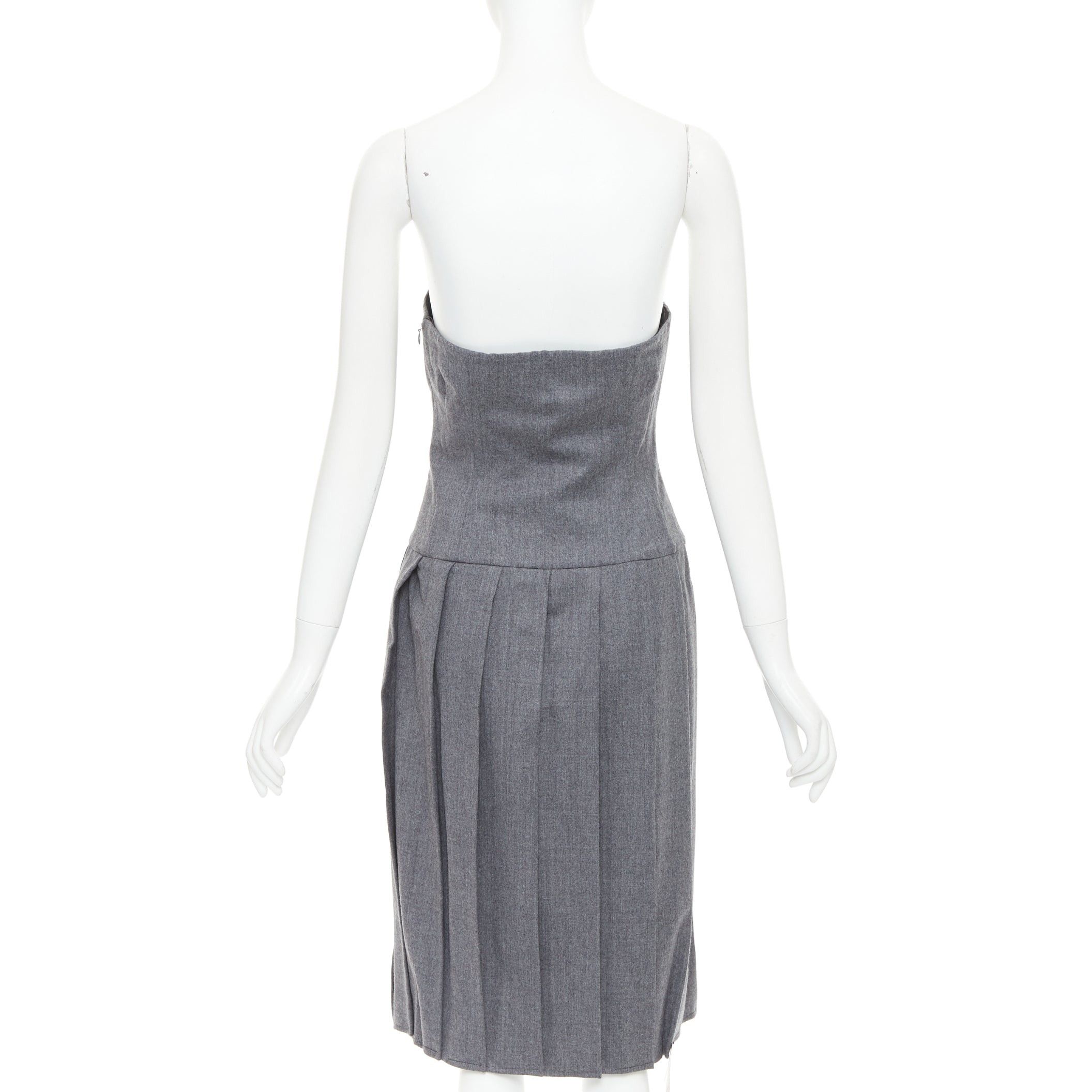 Marc by Marc Jacobs MARC BY MARC JACOBS 2008 Revolution grey wool green pleated strapless dress US2 S Size S / US 4 / IT 40 - 5 Thumbnail