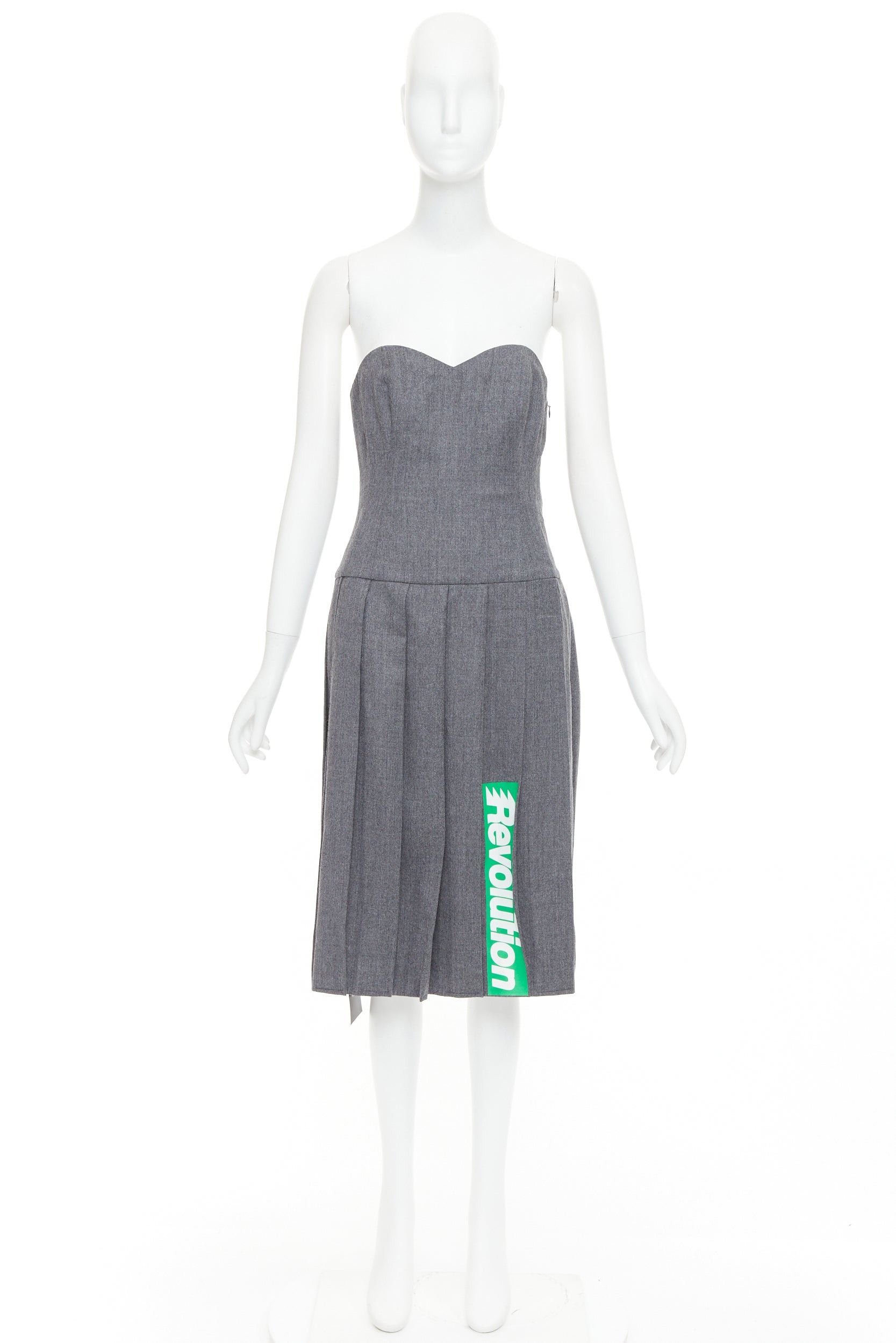 Marc by Marc Jacobs MARC BY MARC JACOBS 2008 Revolution grey wool green pleated strapless dress US2 S Size S / US 4 / IT 40 - 10 Thumbnail