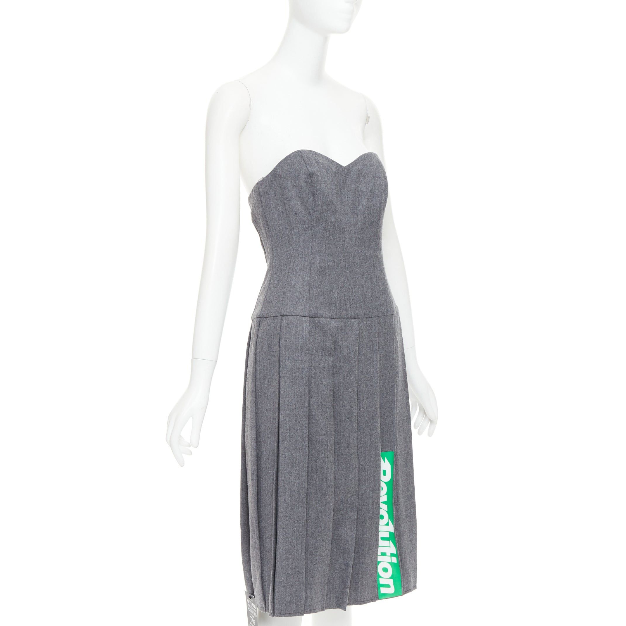 Marc by Marc Jacobs MARC BY MARC JACOBS 2008 Revolution grey wool green pleated strapless dress US2 S Size S / US 4 / IT 40 - 3 Thumbnail