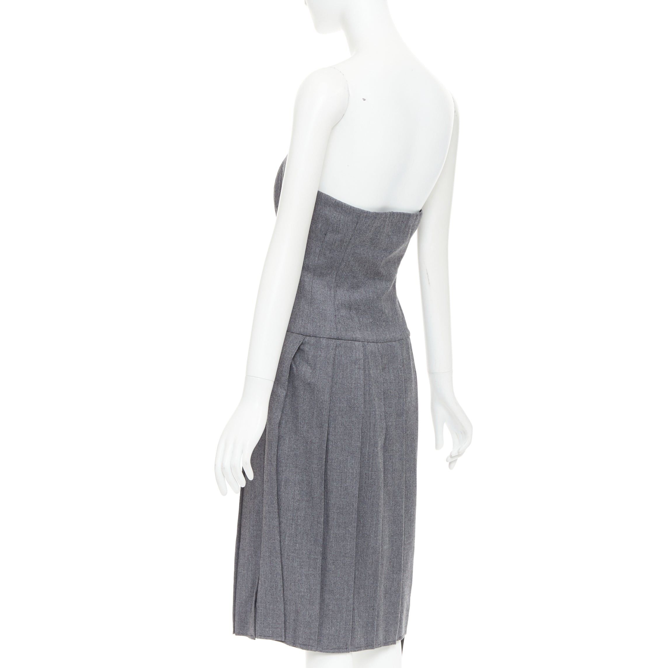 Marc by Marc Jacobs MARC BY MARC JACOBS 2008 Revolution grey wool green pleated strapless dress US2 S Size S / US 4 / IT 40 - 6 Thumbnail