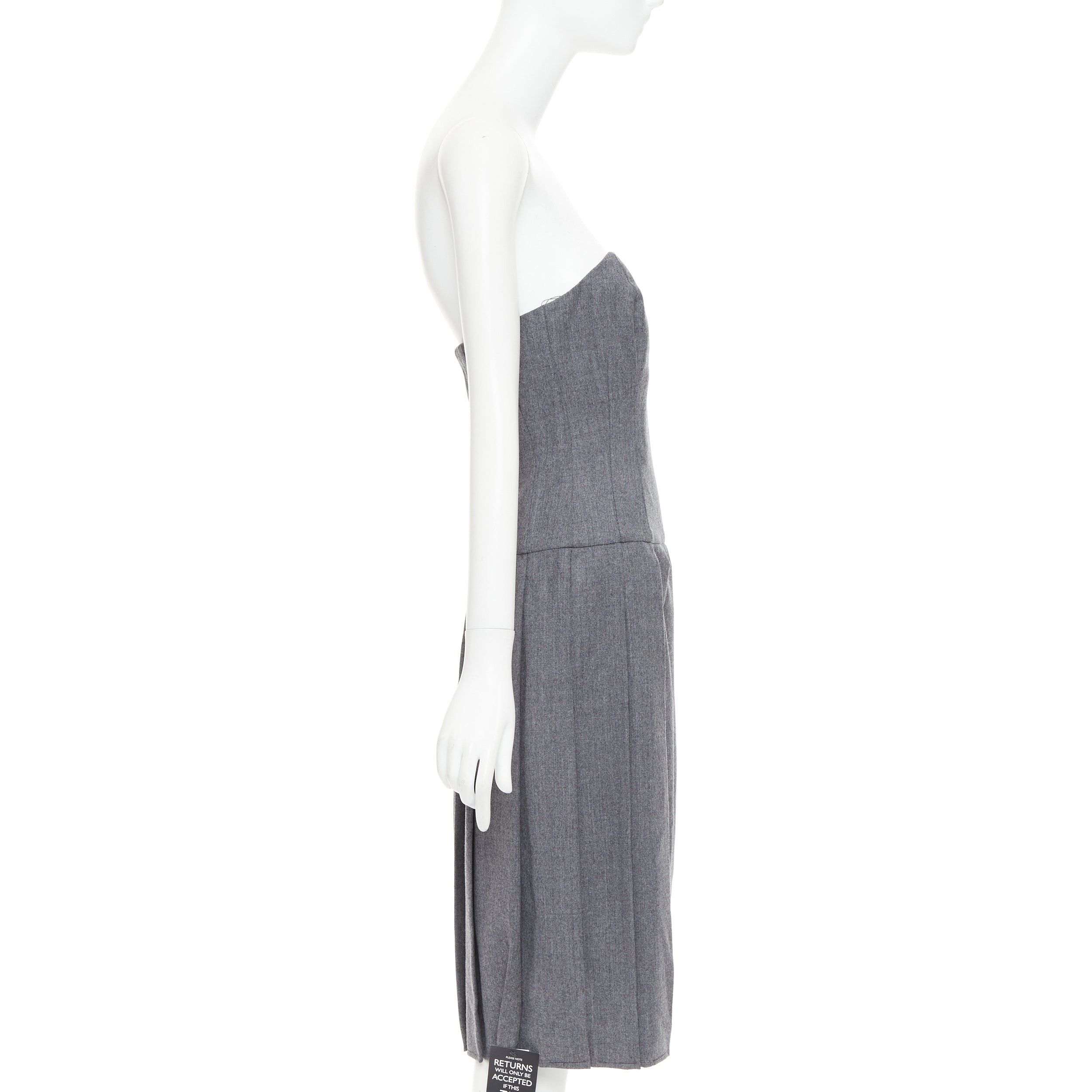 Marc by Marc Jacobs MARC BY MARC JACOBS 2008 Revolution grey wool green pleated strapless dress US2 S Size S / US 4 / IT 40 - 4 Thumbnail