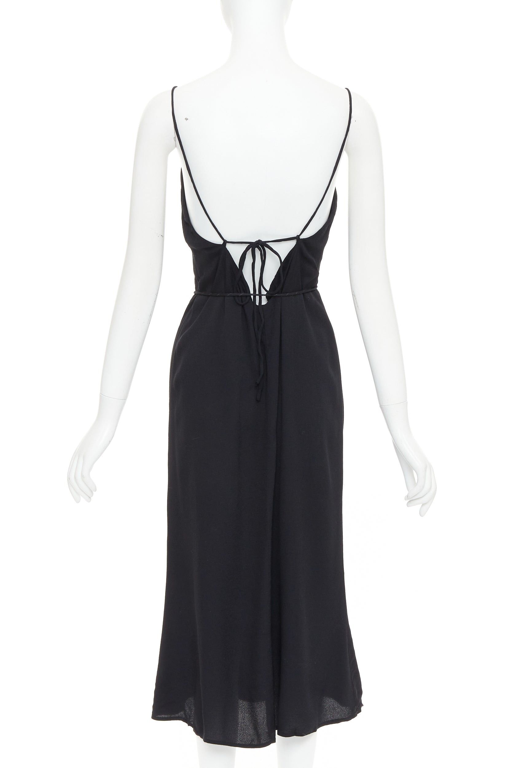 REFORMATION black viscose blend tie waist open back midi dress M