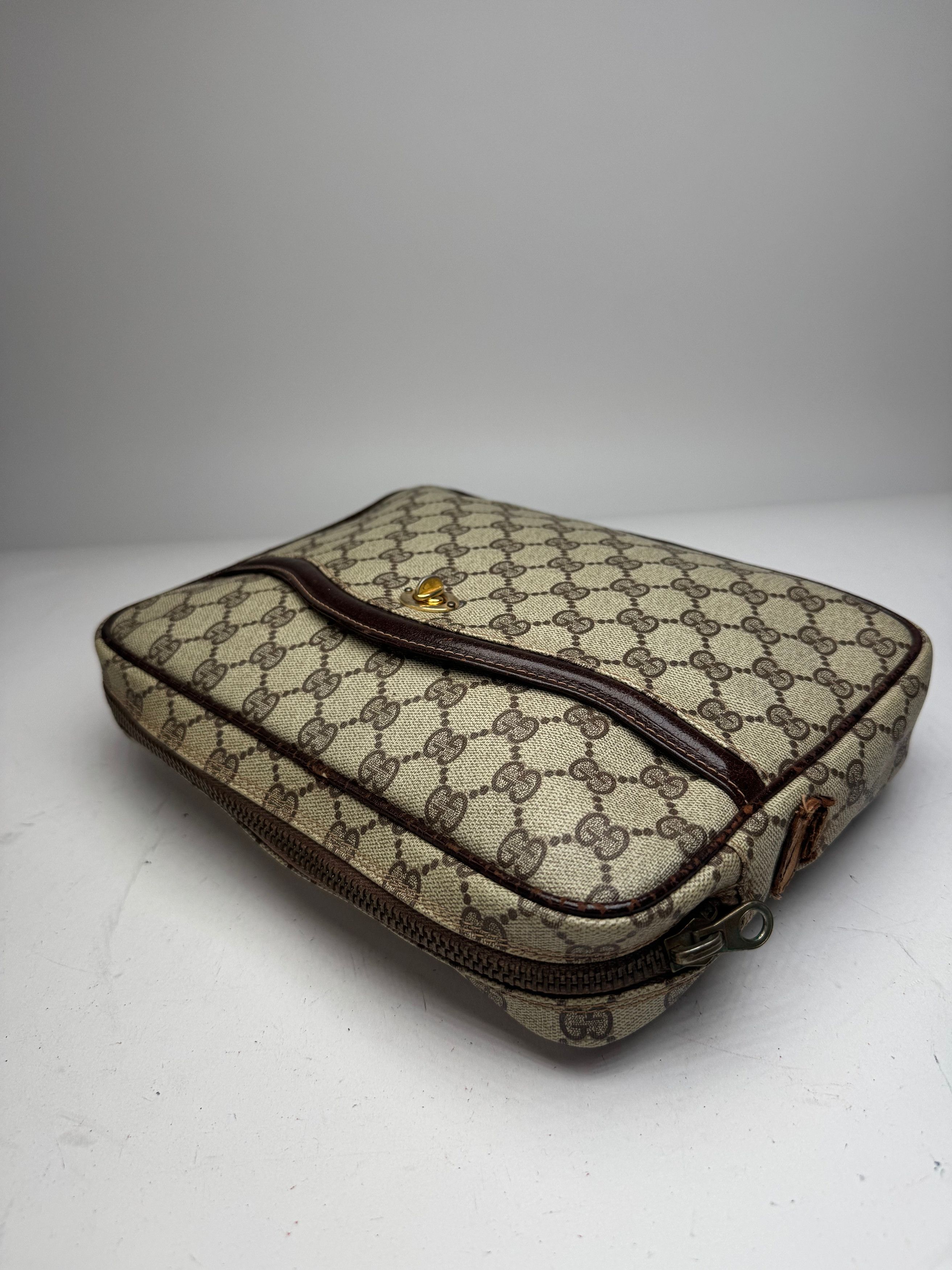 Gucci Vintage Ophidia Monogram Leather Clutch Grey Brown Size ONE SIZE - 9 Thumbnail