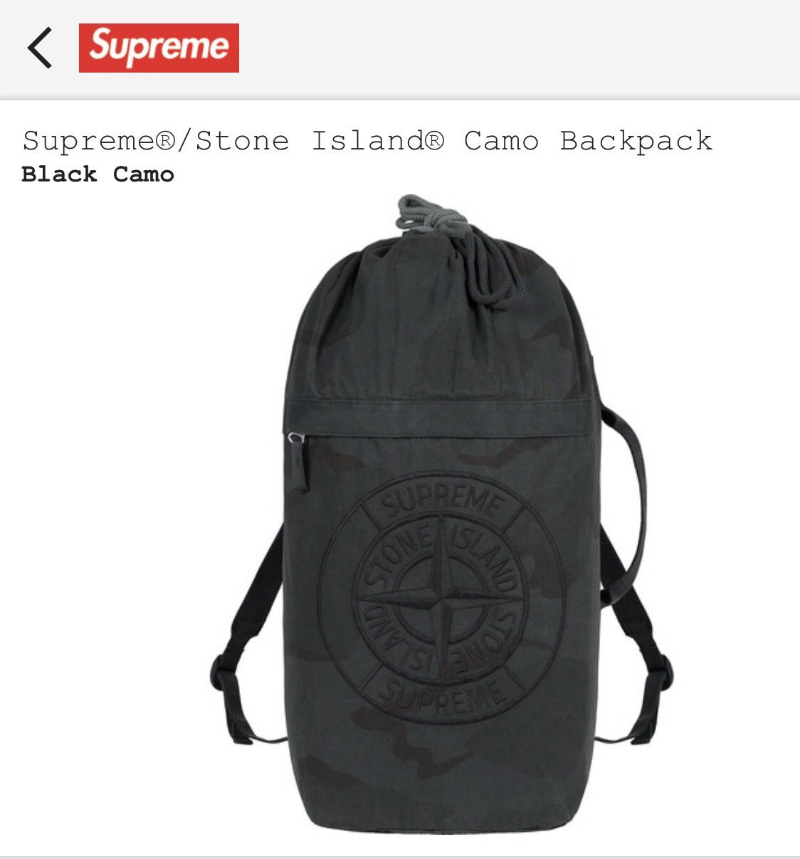 Supreme SUPREME x STONE ISLAND CAMO BACKPACK - BLACK | Grailed