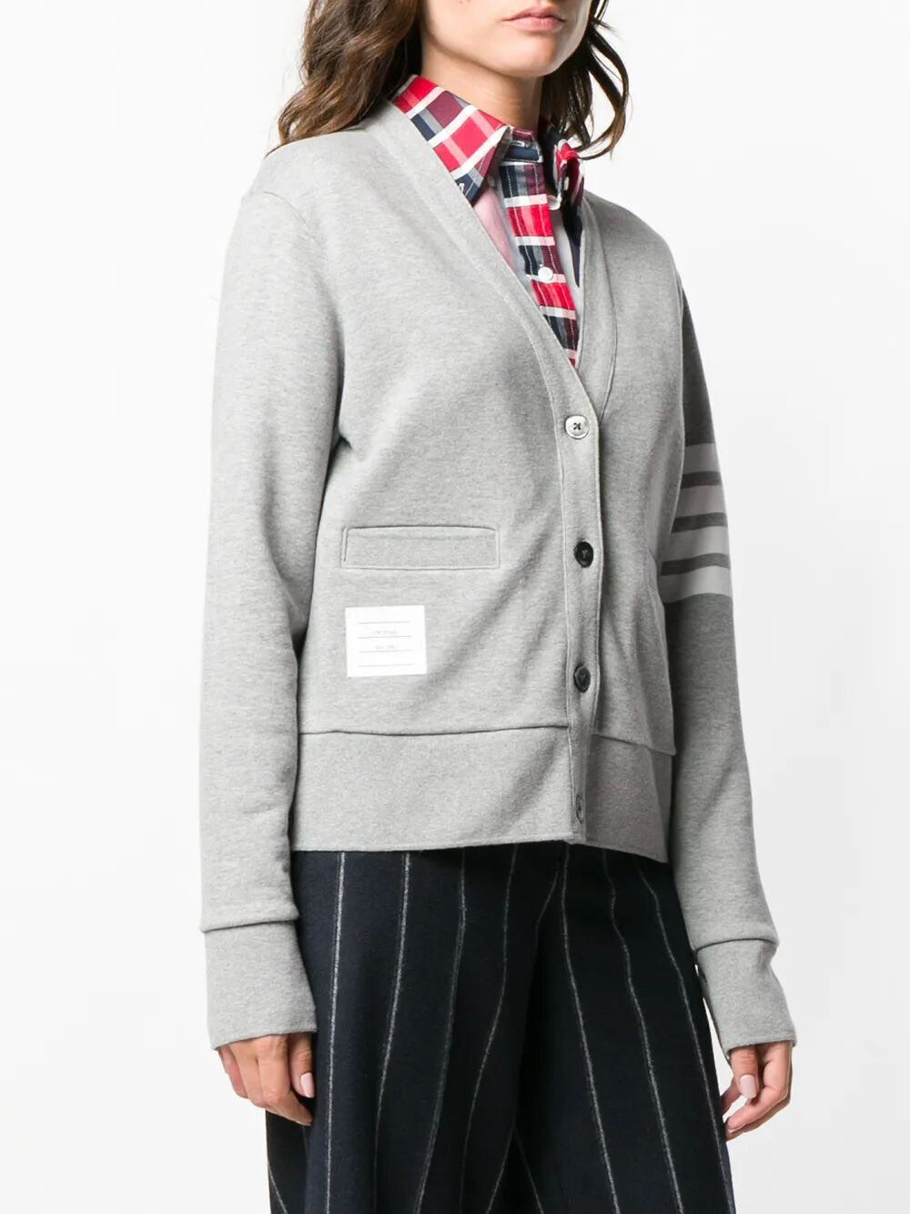 Thom Browne V-NECK CARDIGAN WITH ENGINEERED 4 IN CLASSIC LOOPBACK Size M / US 6-8 / IT 42-44 - 5 Thumbnail