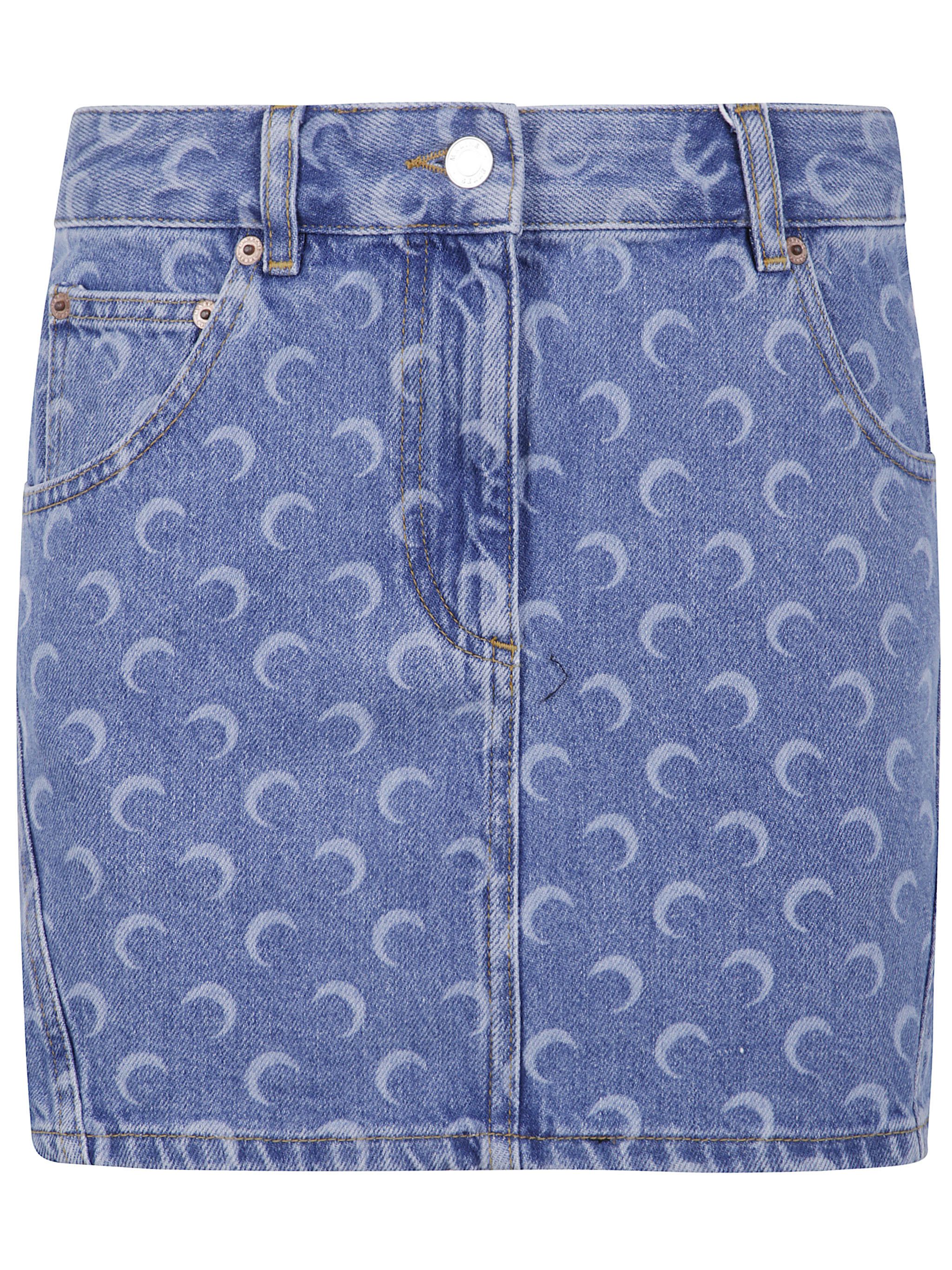 Marine Serre "MOON" LASER BLUE WASH DENIM MINI SKIRT Size 30" / US 8 / IT 44 - 4 Thumbnail