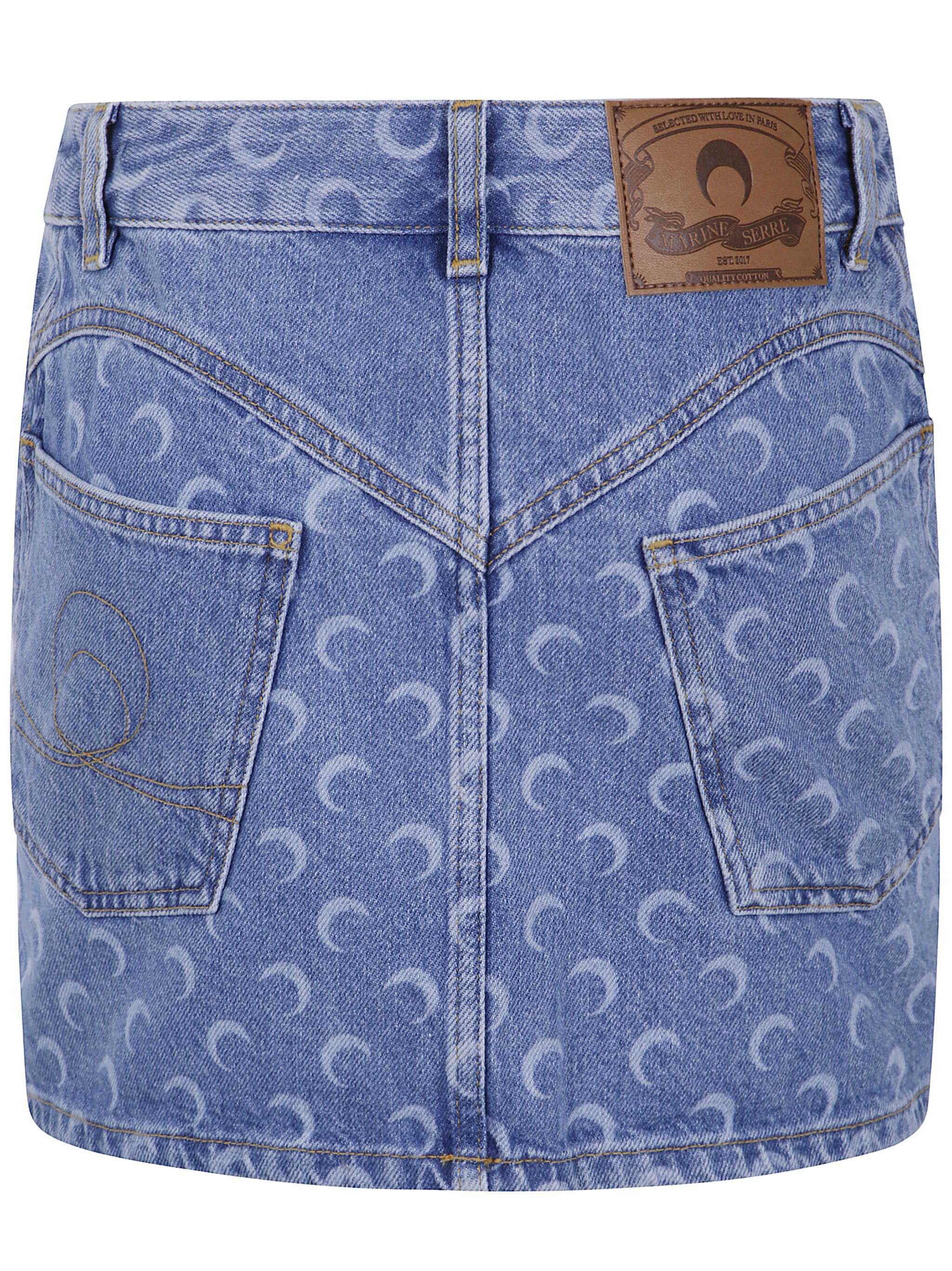 Marine Serre "MOON" LASER BLUE WASH DENIM MINI SKIRT Size 30" / US 8 / IT 44 - 5 Thumbnail