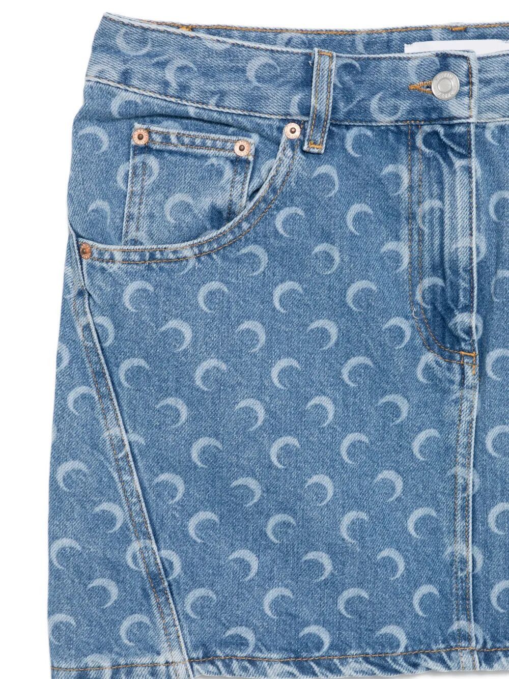 Marine Serre "MOON" LASER BLUE WASH DENIM MINI SKIRT Size 30" / US 8 / IT 44 - 3 Thumbnail