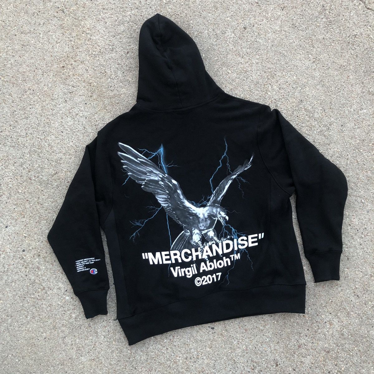 Virgil Abloh Travis Scott Birds Eye View “Merchandise” Champion Hoodie XL  RARE