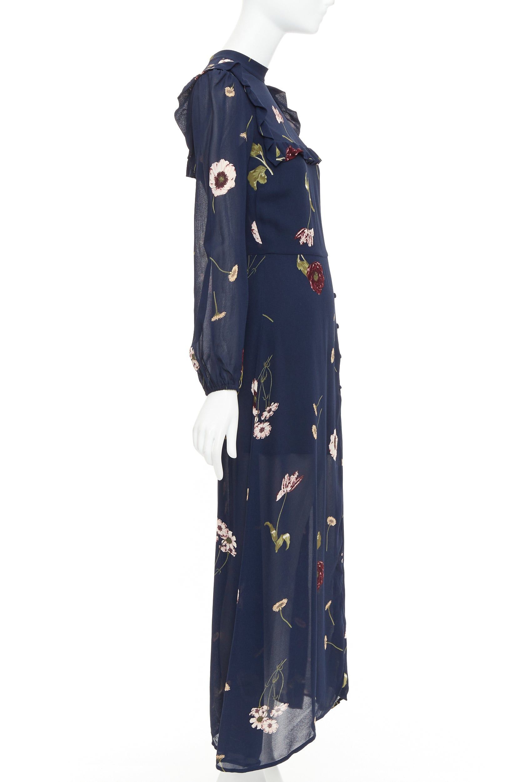 Reformation REFORMATION Gillian navy viscose floral print hi neck peasant dress US2 S Size S / US 4 / IT 40 - 4 Thumbnail