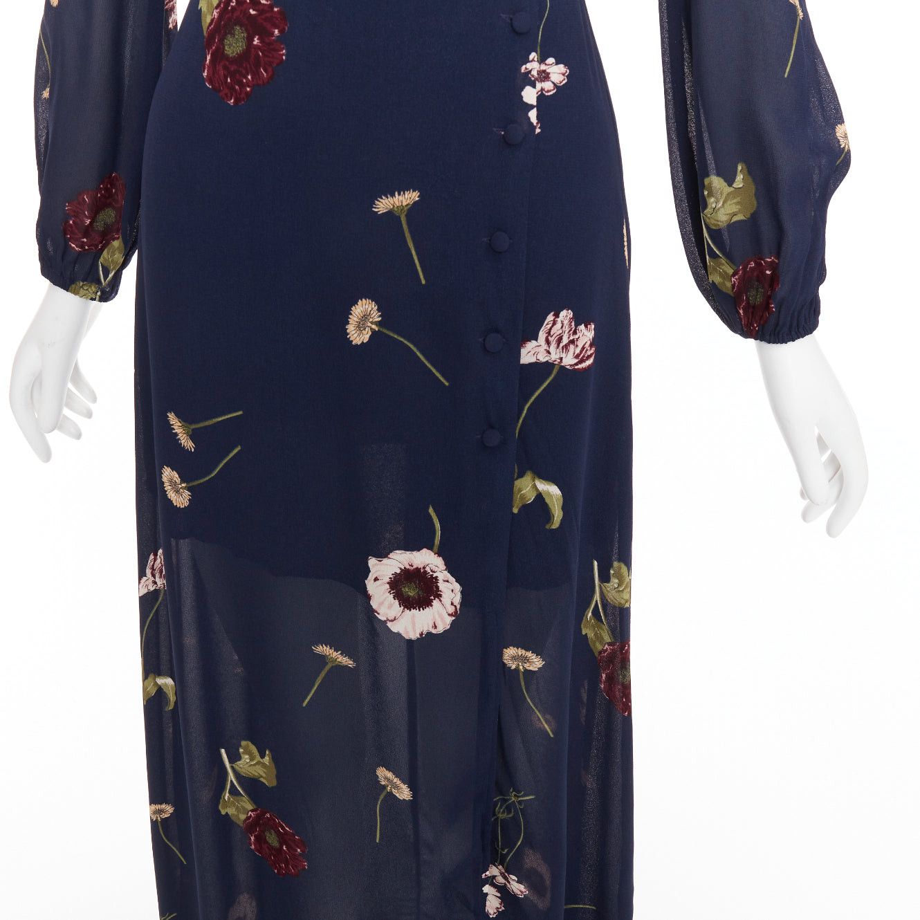 Reformation REFORMATION Gillian navy viscose floral print hi neck peasant dress US2 S Size S / US 4 / IT 40 - 7 Thumbnail