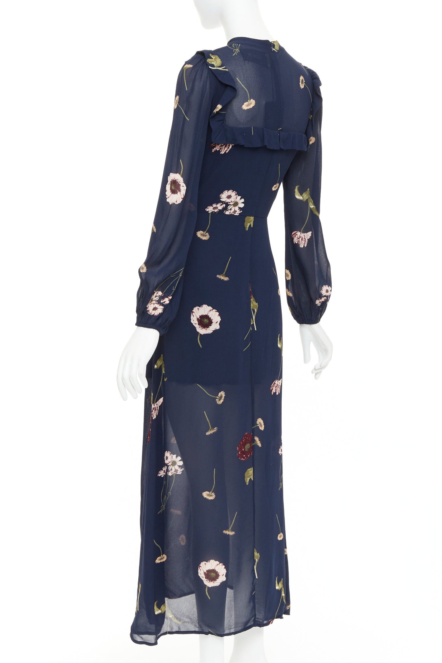 Reformation REFORMATION Gillian navy viscose floral print hi neck peasant dress US2 S Size S / US 4 / IT 40 - 6 Thumbnail