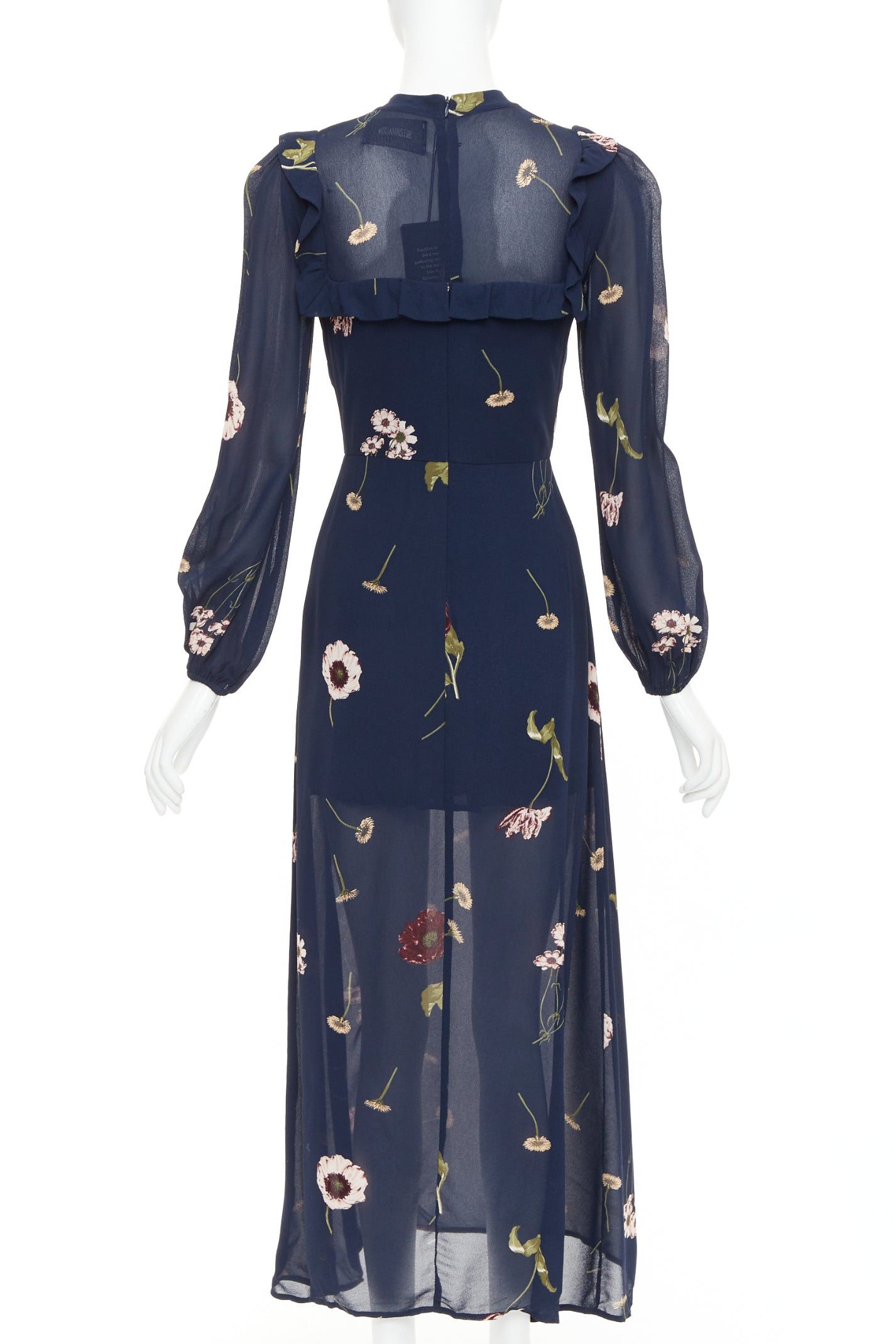 Reformation REFORMATION Gillian navy viscose floral print hi neck peasant dress US2 S Size S / US 4 / IT 40 - 5 Thumbnail